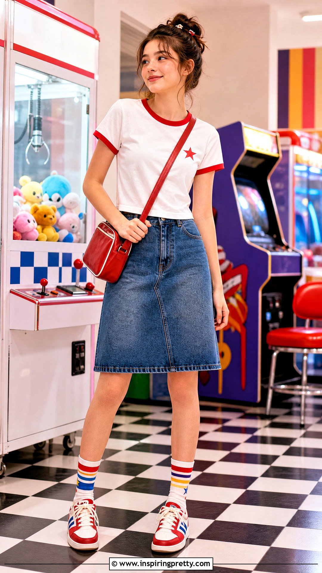 Retro Ringer T Shirt With Denim Skirt - 50 latest kids top designs