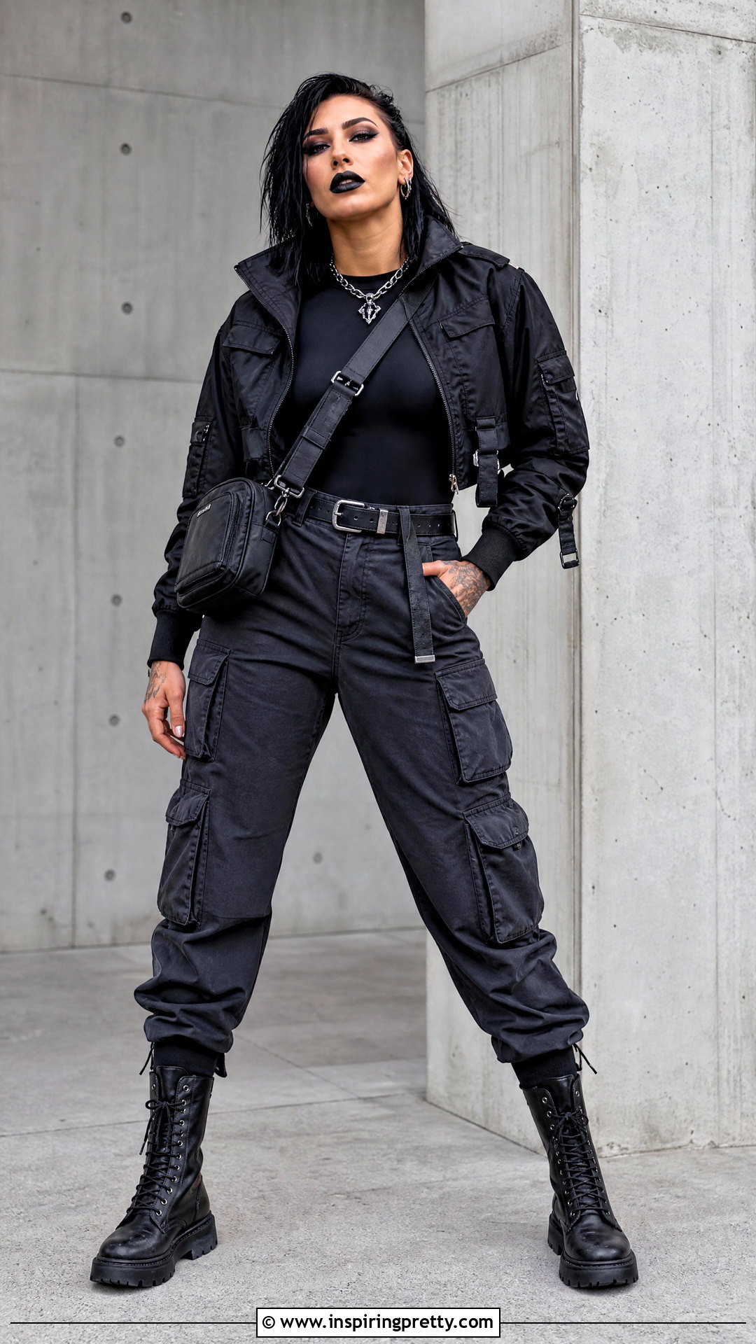 Rhea Ripley Black Bodysuit And Cargo Pants Outfit - 25 rhea ripley top outfit ideas