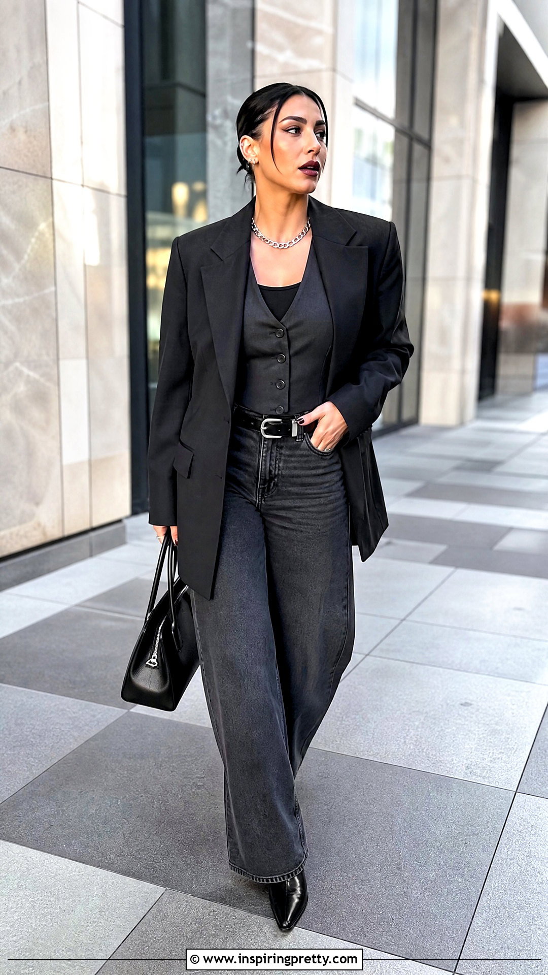 Rhea Ripley Black Vest And Wide Leg Jeans Outfit - 25 rhea ripley top outfit ideas