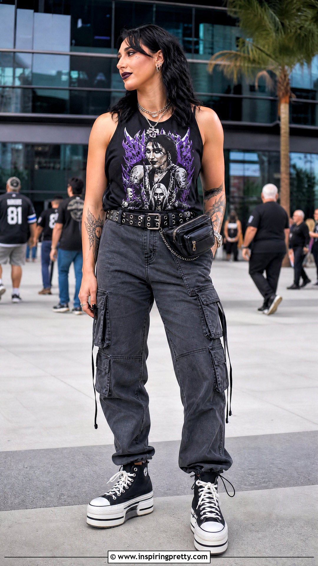 Rhea Ripley Graphic Tank And Cargo Pants Outfit - 25 rhea ripley top outfit ideas