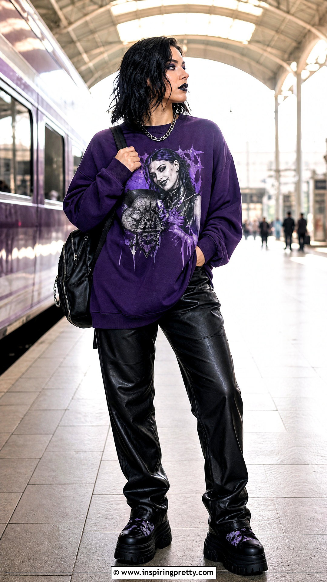 Rhea Ripley Purple And Black Streetwear Outfit - 25 rhea ripley top outfit ideas