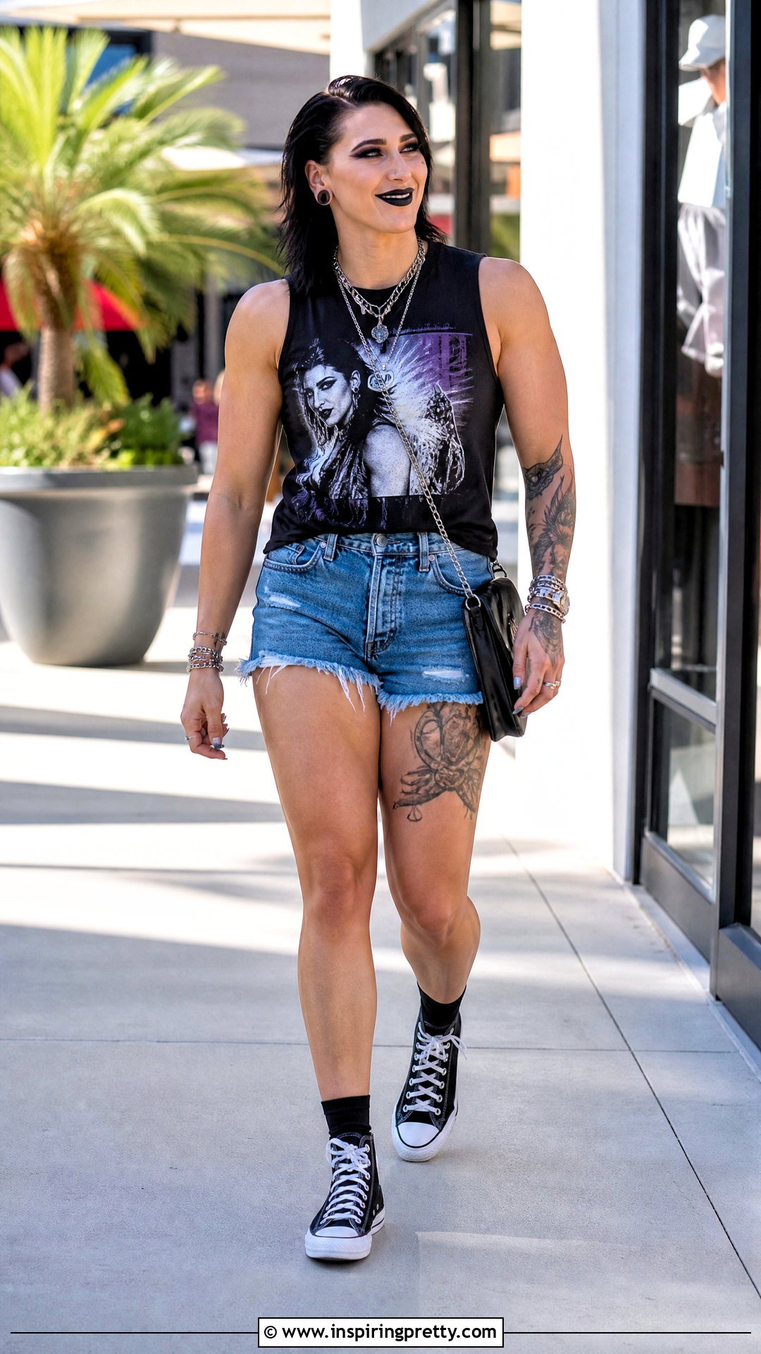Rhea Ripley Tank Top With Denim Shorts - 25 rhea ripley tank top outfit ideas