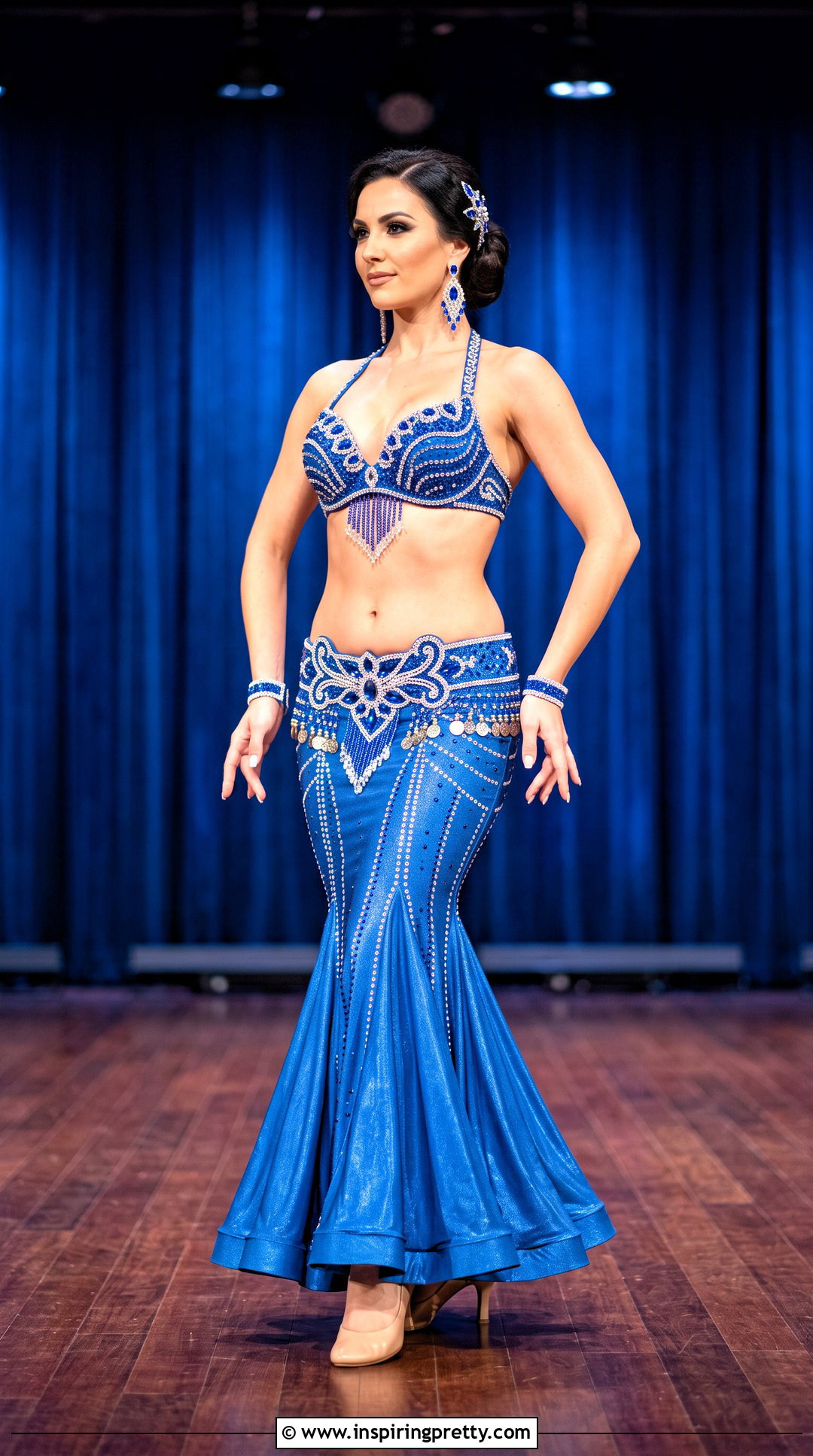 Rhinestone Belly Dancing Top With Fishtail Skirt - 25 belly dancing tops outfit ideas