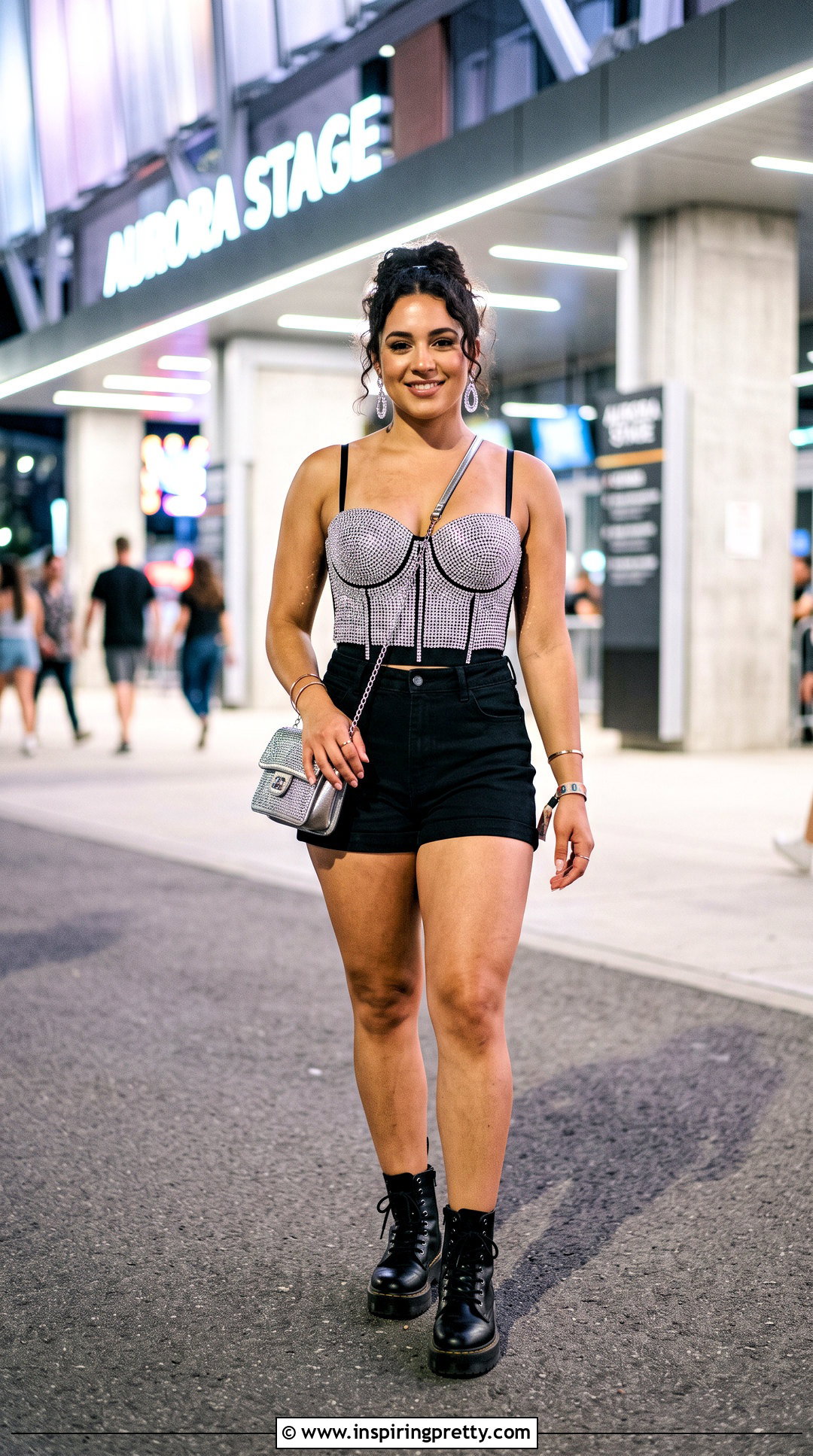 Rhinestone Corset Top With Black Shorts - 20 Trendy Tops For Festivals