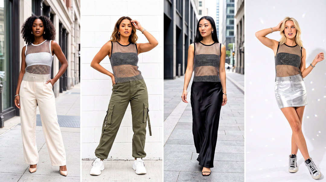 20 Rhinestone Mesh Tank Top Outfit Ideas for Glam Night-Out Style