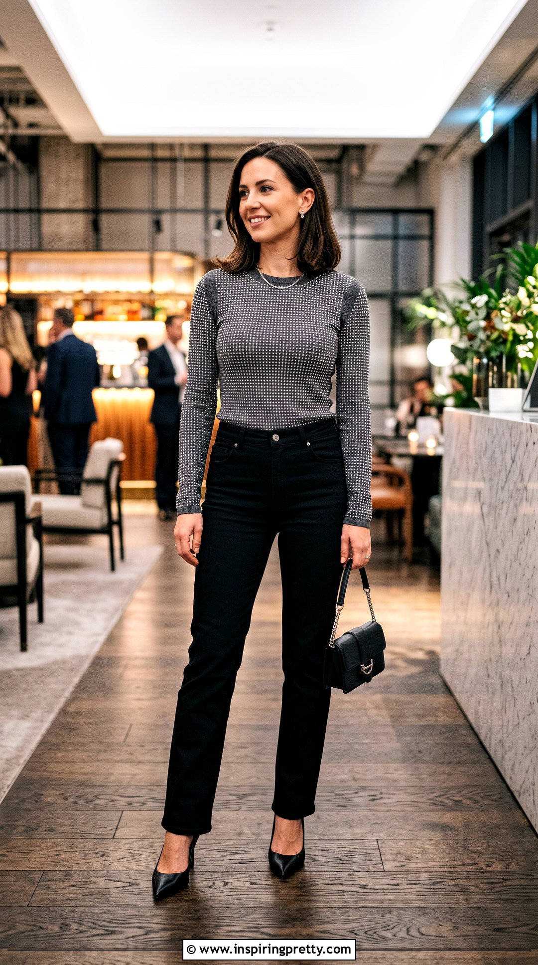 Rhinestone Top With Black Jeans - 50 fancy tops outfit ideas