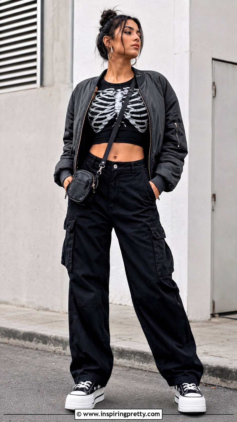 Rib Cage Crop Top With Black Cargo Pants - 25 Rib Cage Crop Top outfit ideas