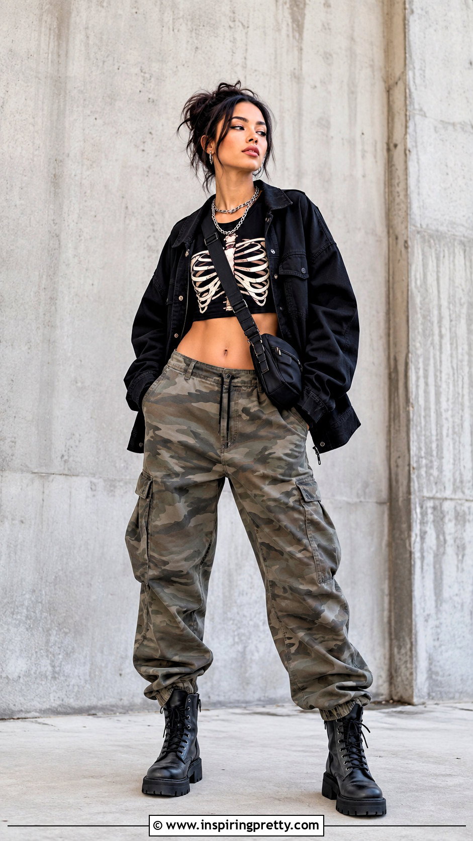 Rib Cage Crop Top With Camouflage Pants - 25 Rib Cage Crop Top outfit ideas
