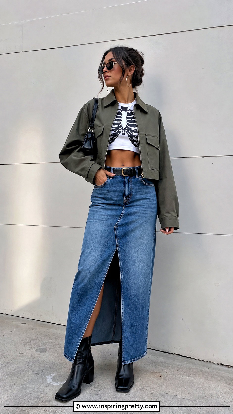 Rib Cage Crop Top With Denim Maxi Skirt - 25 Rib Cage Crop Top outfit ideas