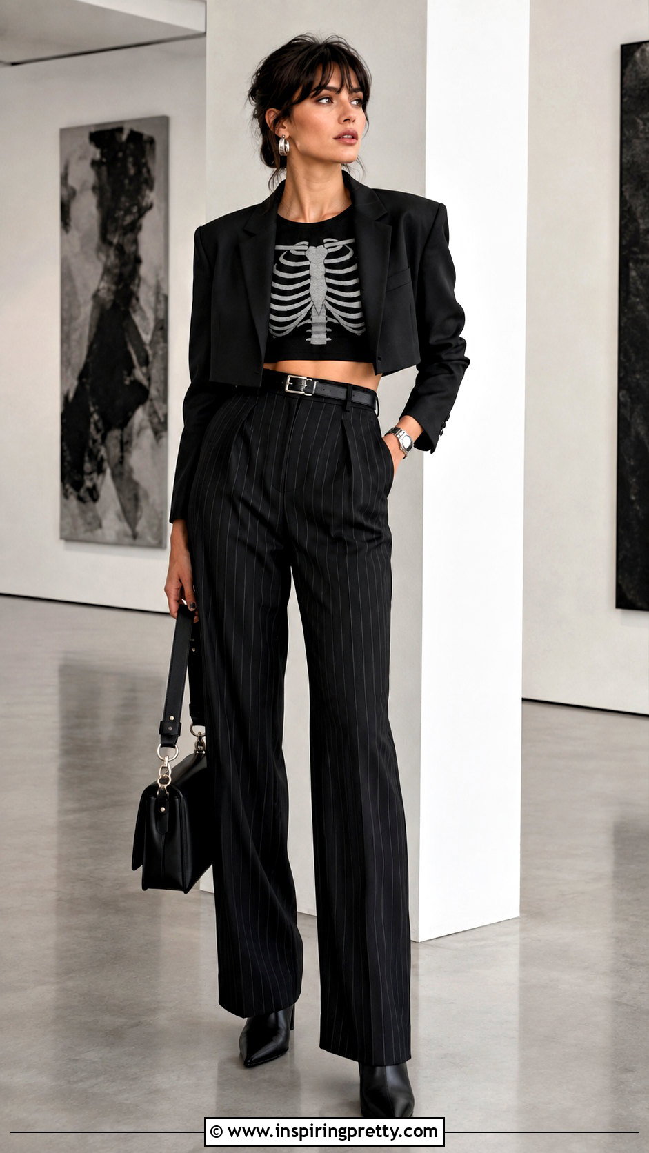 Rib Cage Crop Top With Pinstripe Pants - 25 Rib Cage Crop Top outfit ideas