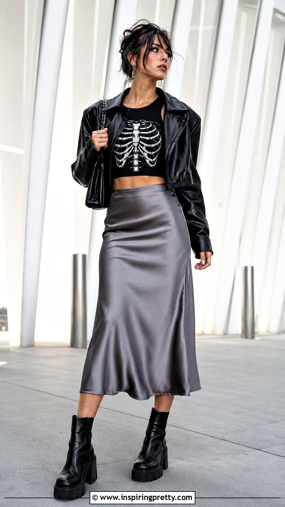 Rib Cage Crop Top With Satin Midi Skirt - 25 Rib Cage Crop Top outfit ideas