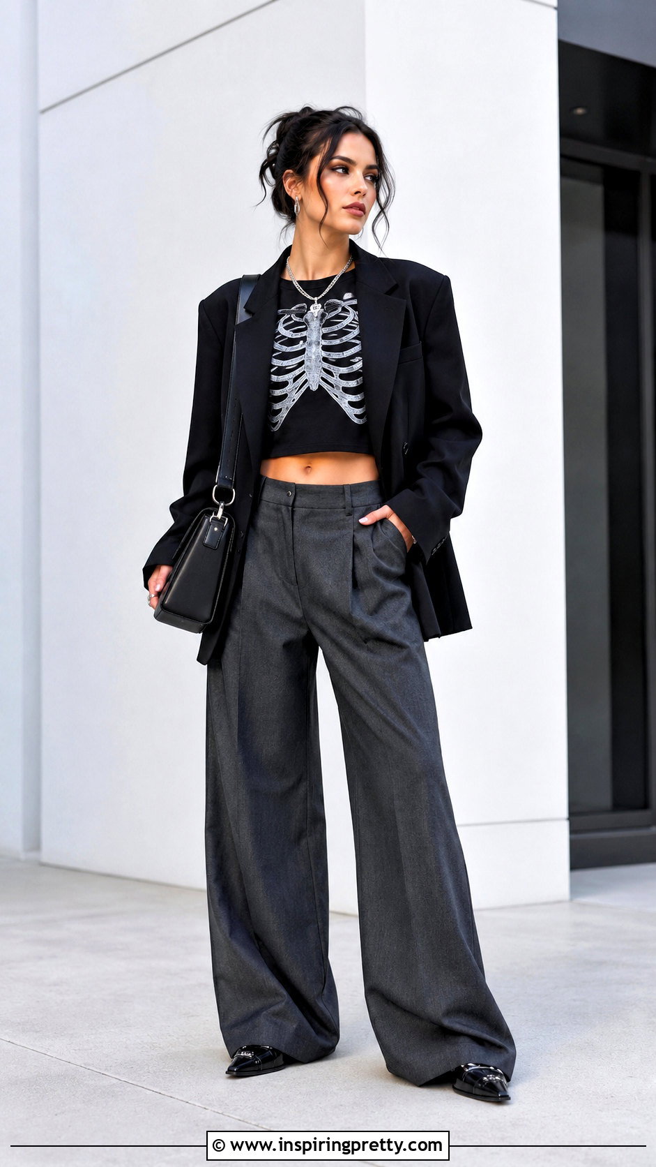 Rib Cage Crop Top With Wide Leg Trousers - 25 Rib Cage Crop Top outfit ideas