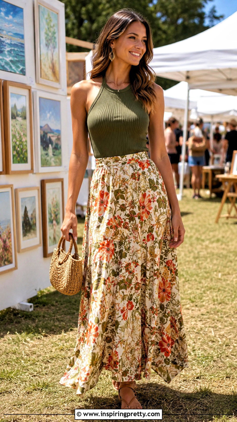 Rib Halter Tank Top With Printed Maxi Skirt - 20 Rib Halter Tank Top outfit ideas