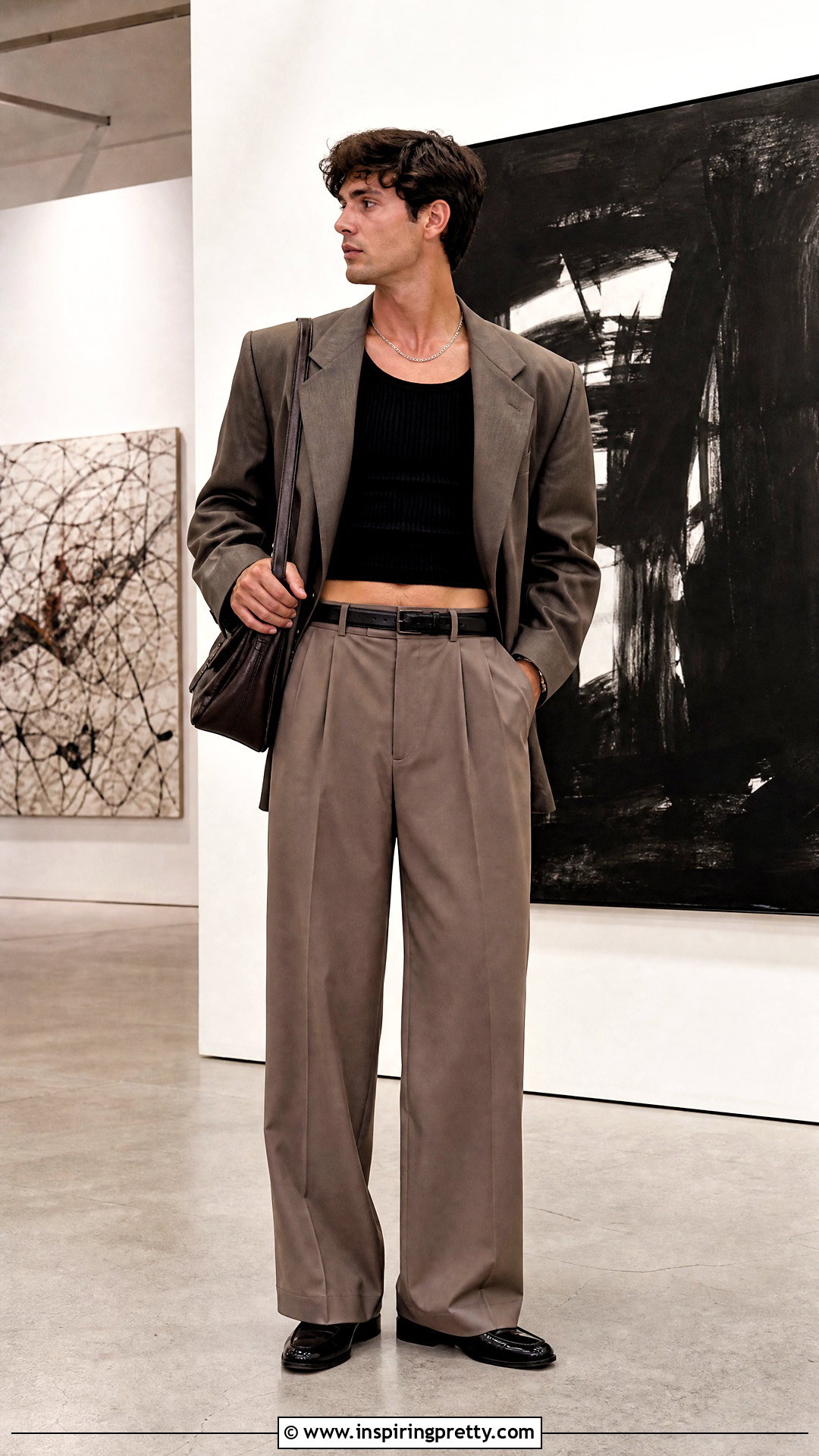 Ribbed Crop Tank With Tailored Trousers - 50 male crop top outfit ideas