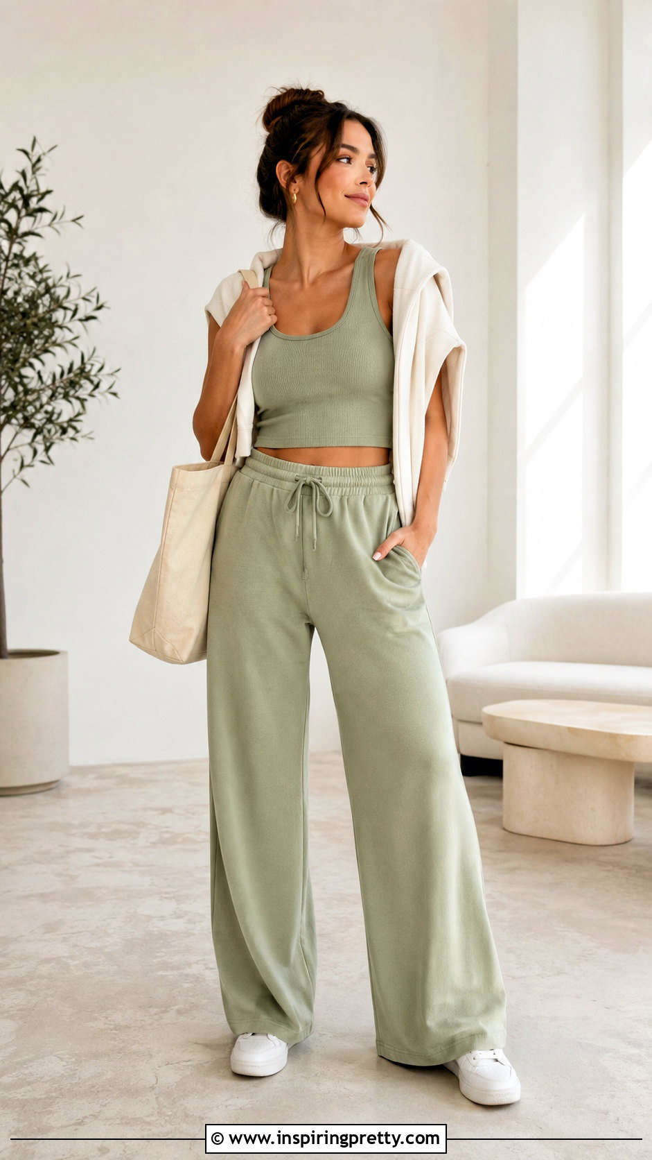 Ribbed Crop Top And Wide Leg Sweatpants Outfit - 20 athleisure outfits crop tops