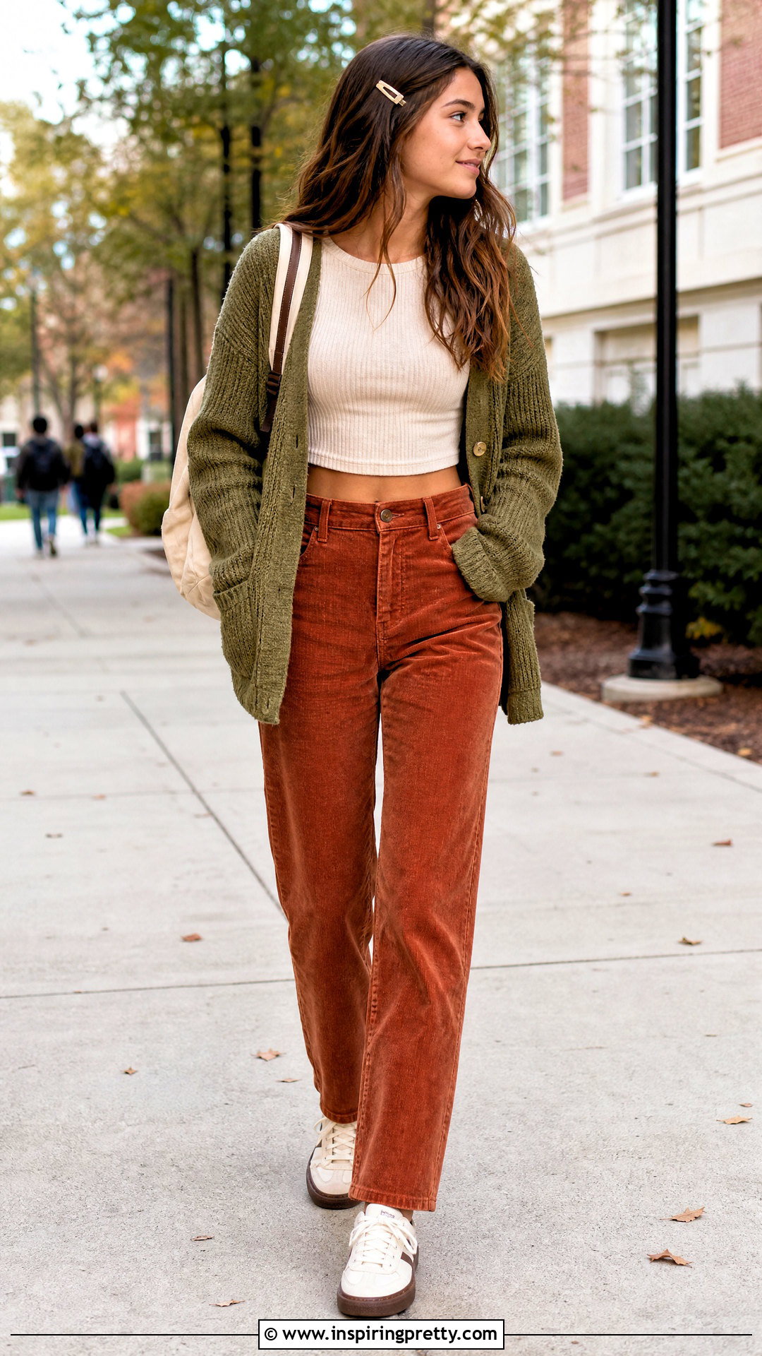 Ribbed Crop Top With Corduroy Pants Outfit - 20 Crop Top High School outfit ideas