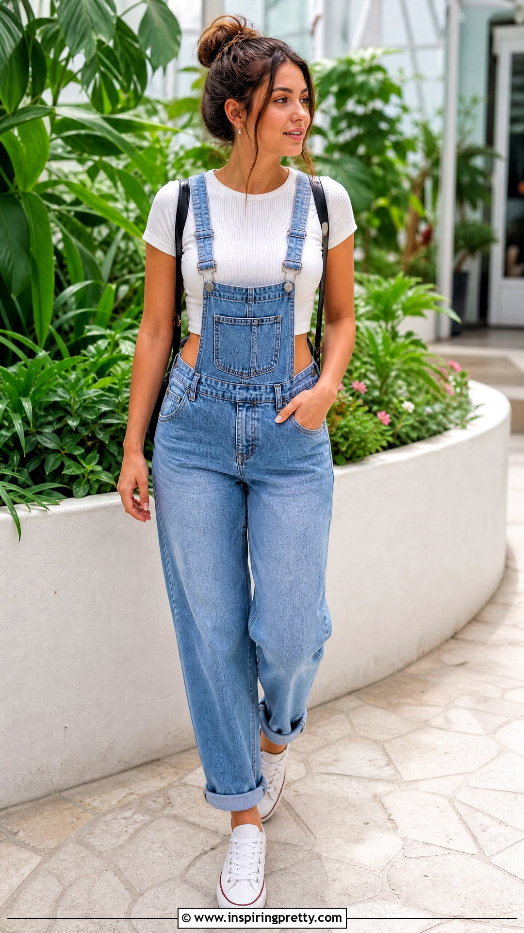 Ribbed Crop Top With Overalls And Sneakers - 20 ribbed crop top outfit ideas
