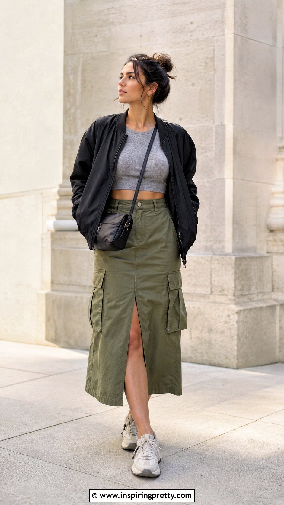 Ribbed Grey Crop Top With Utility Midi Skirt - 25 Ribbed Grey Crop Top outfit ideas