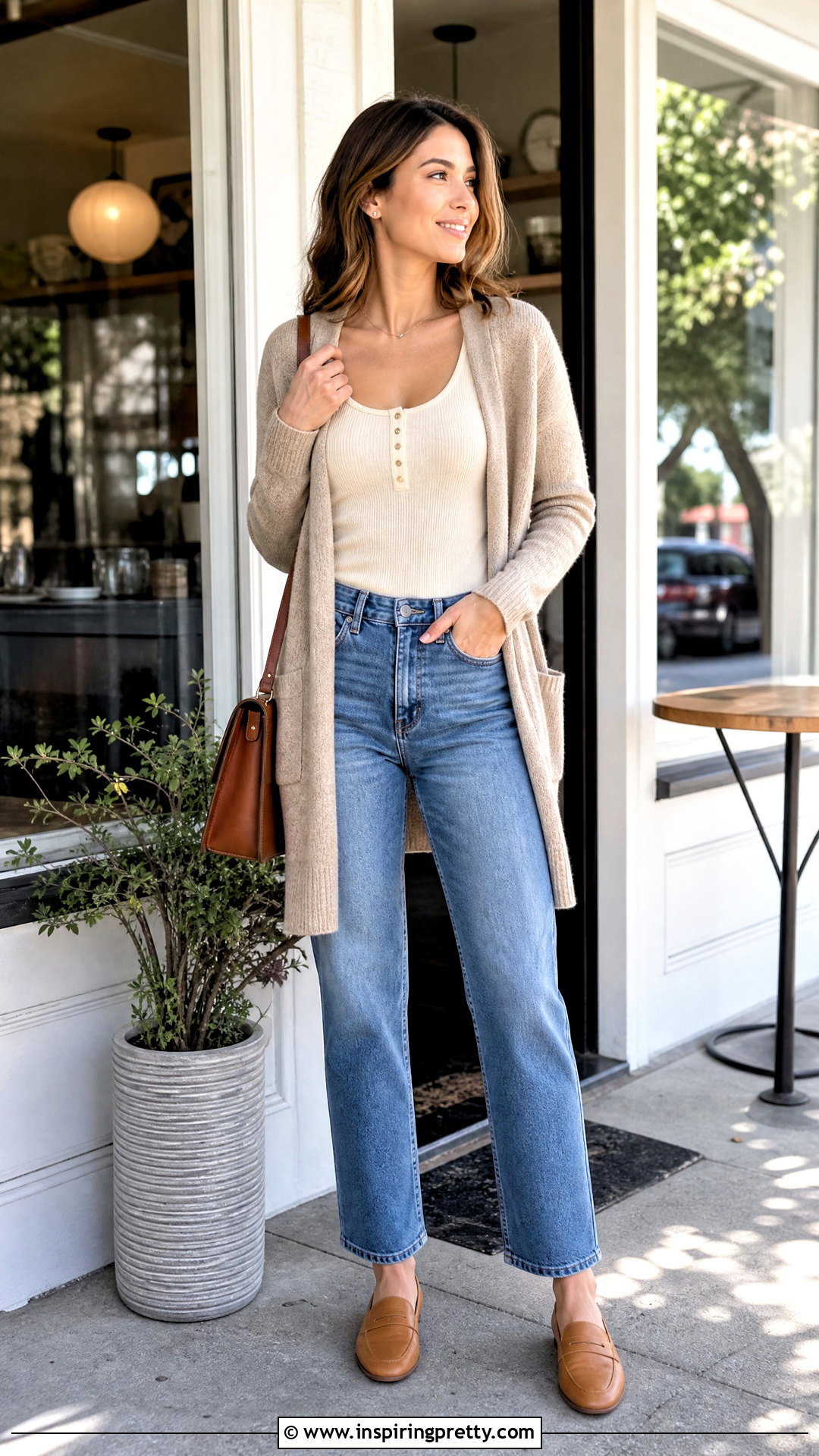 Ribbed Henley Tank Top With Cardigan And Jeans - 20 ribbed henley tank top outfit ideas