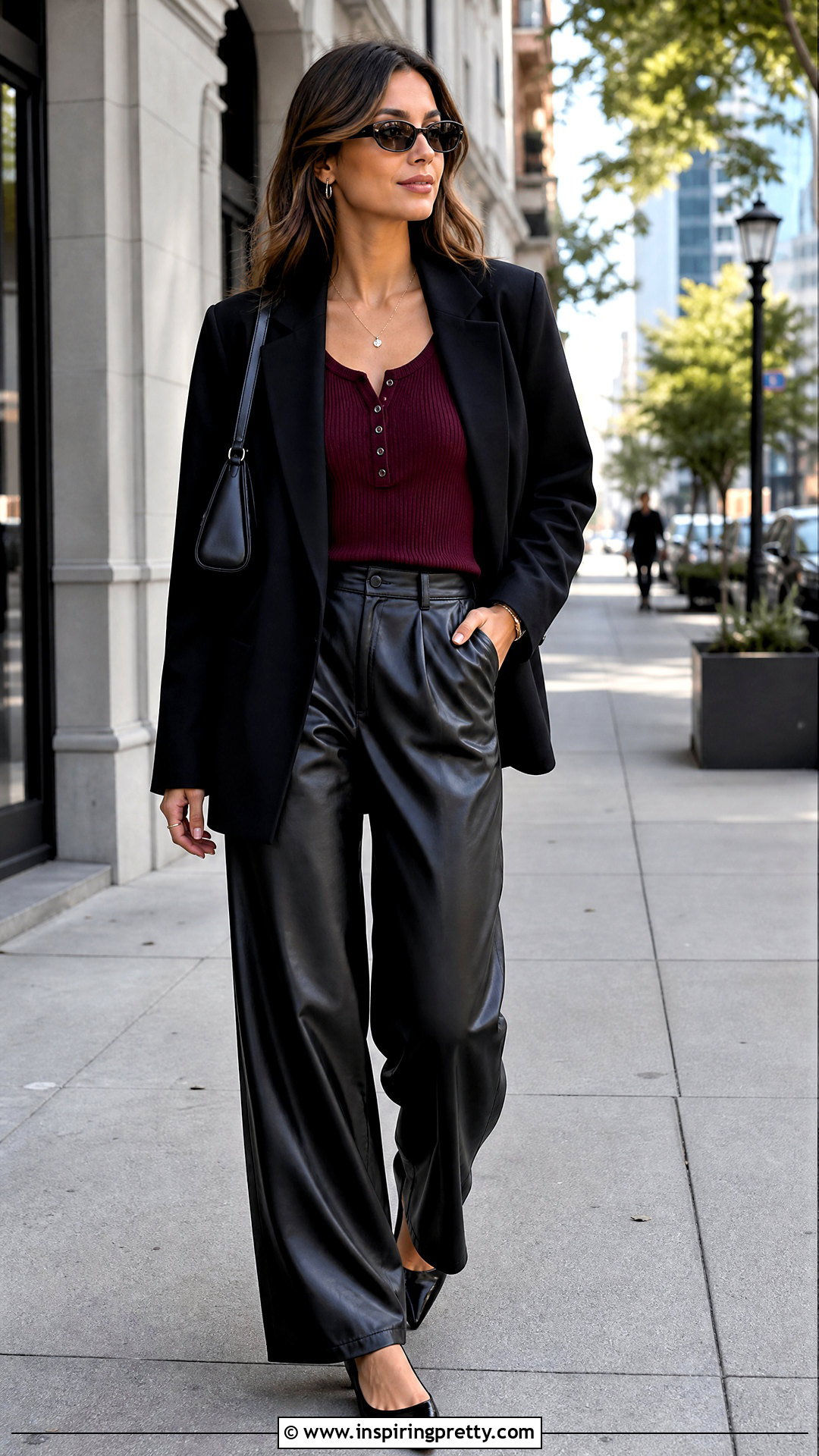 Ribbed Henley Tank Top With Faux Leather Pants - 20 ribbed henley tank top outfit ideas