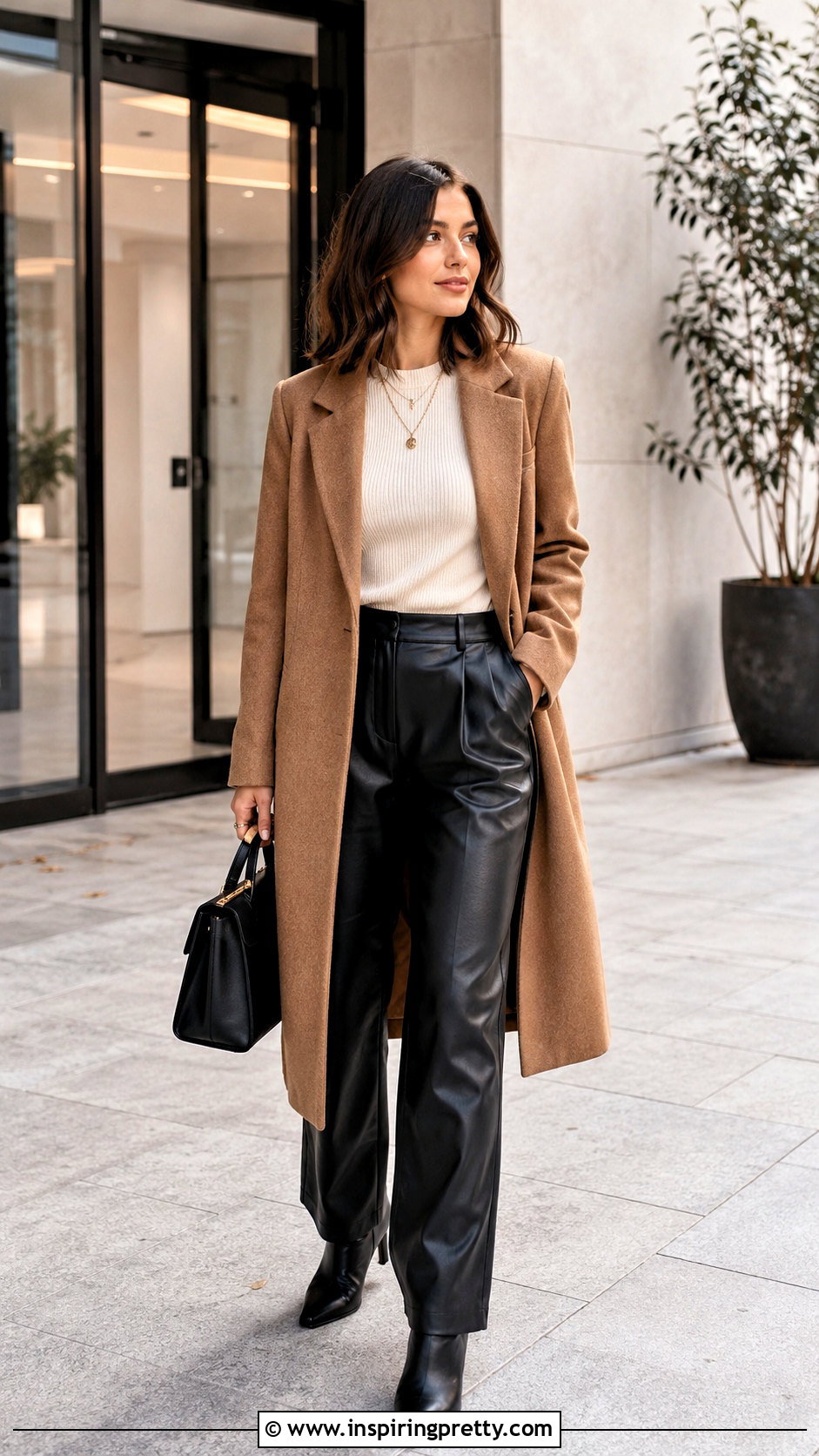 Ribbed Knit Top With Faux Leather Pants - 20 ribbed knit top style outfit ideas