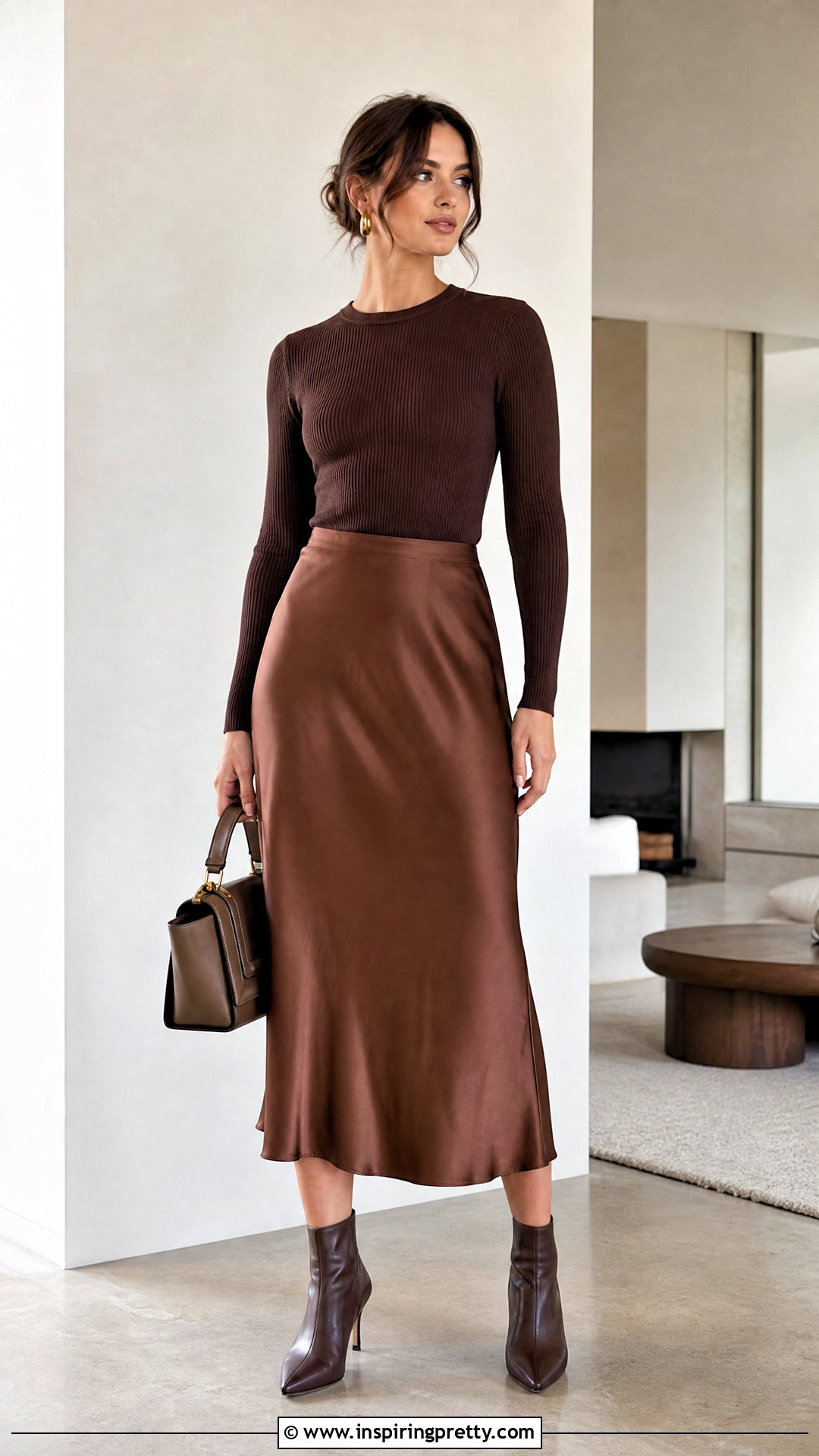 Ribbed Knit Top and Satin Skirt Outfit - 50 shirt top designs