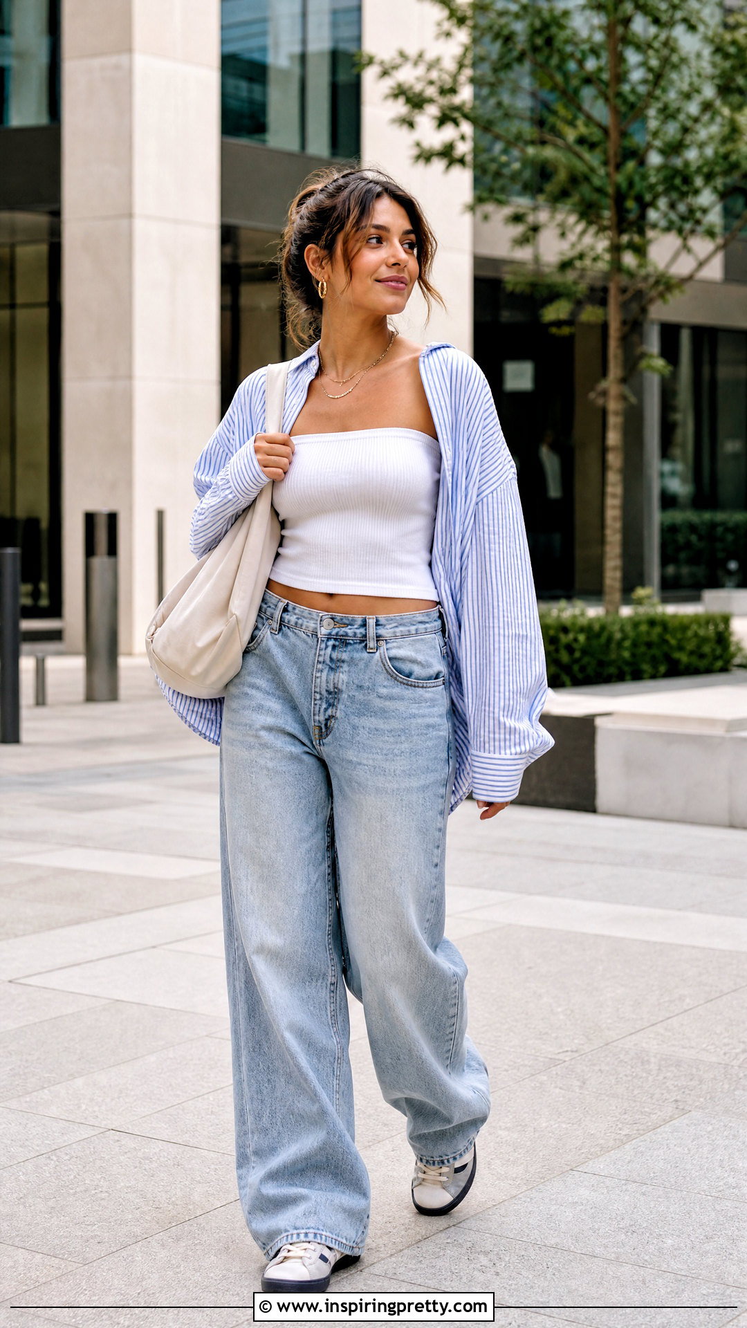 Ribbed Long Tube Top With Baggy Jeans - 50 Long Tube Top Outfit ideas