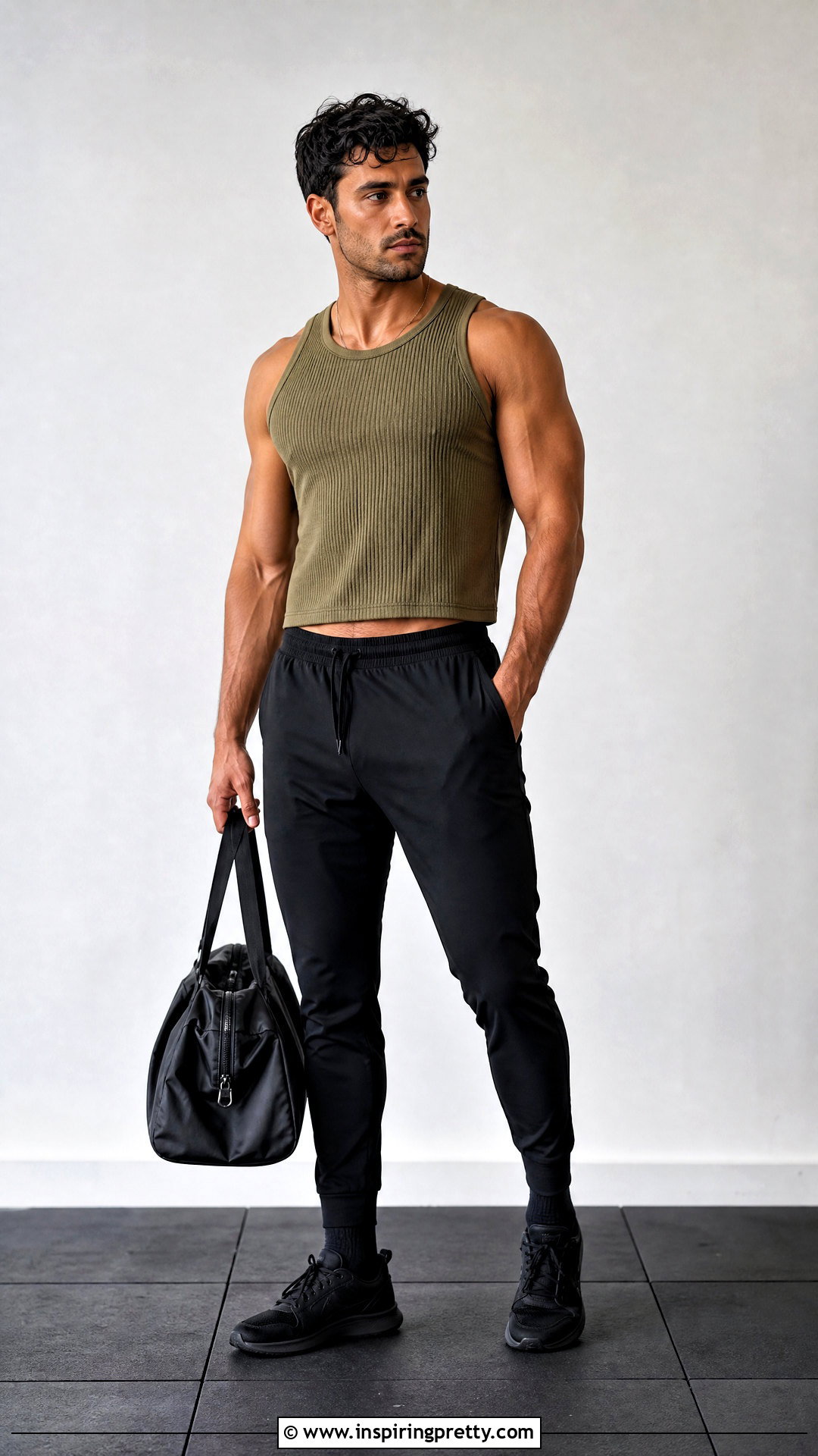 Ribbed Mens Crop Tank With Tapered Joggers - 20 mens workout crop tops