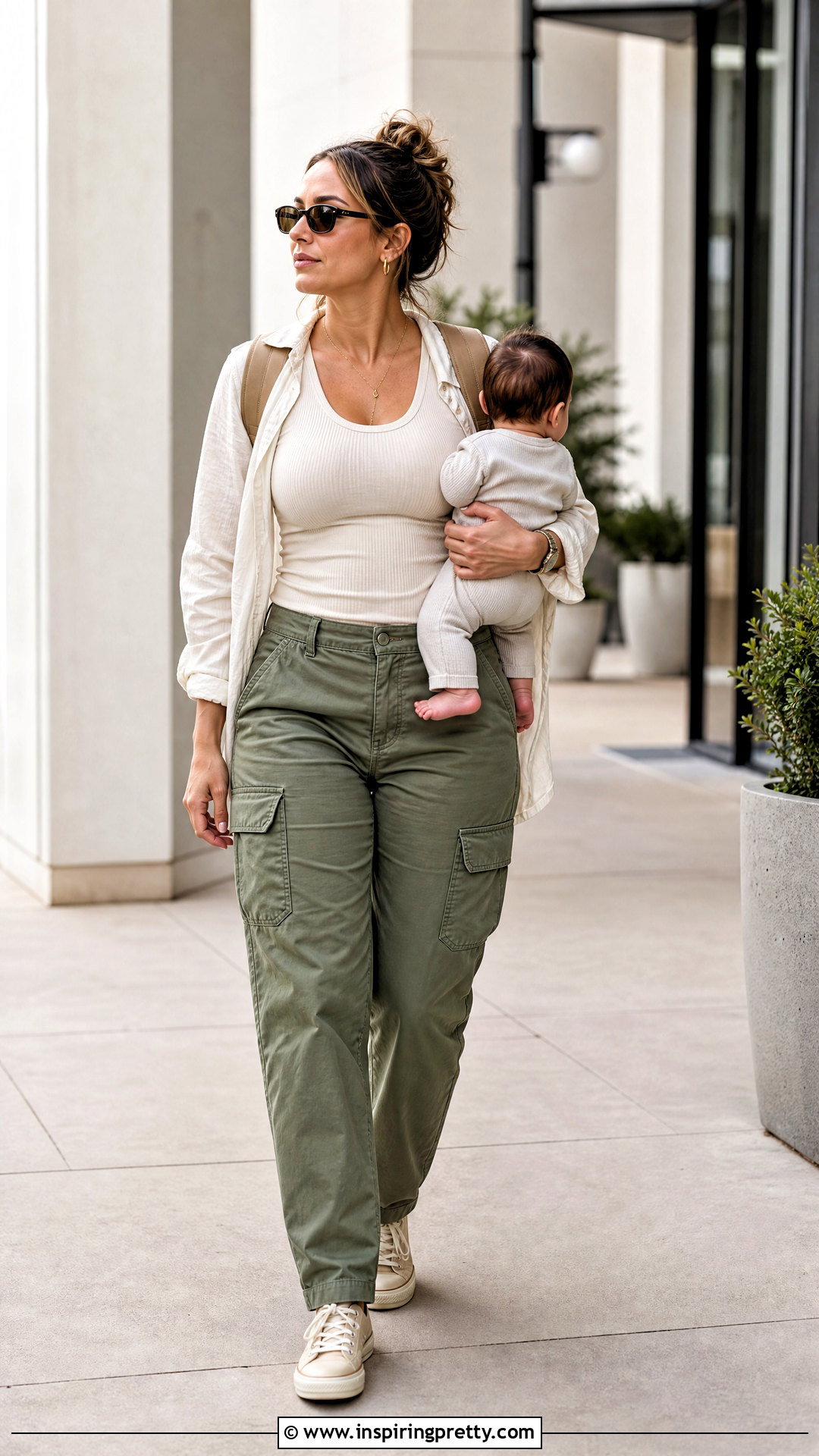 Ribbed Nursing Top With Cargo Pants - 20 Cute Breastfeeding Tops outfit ideas