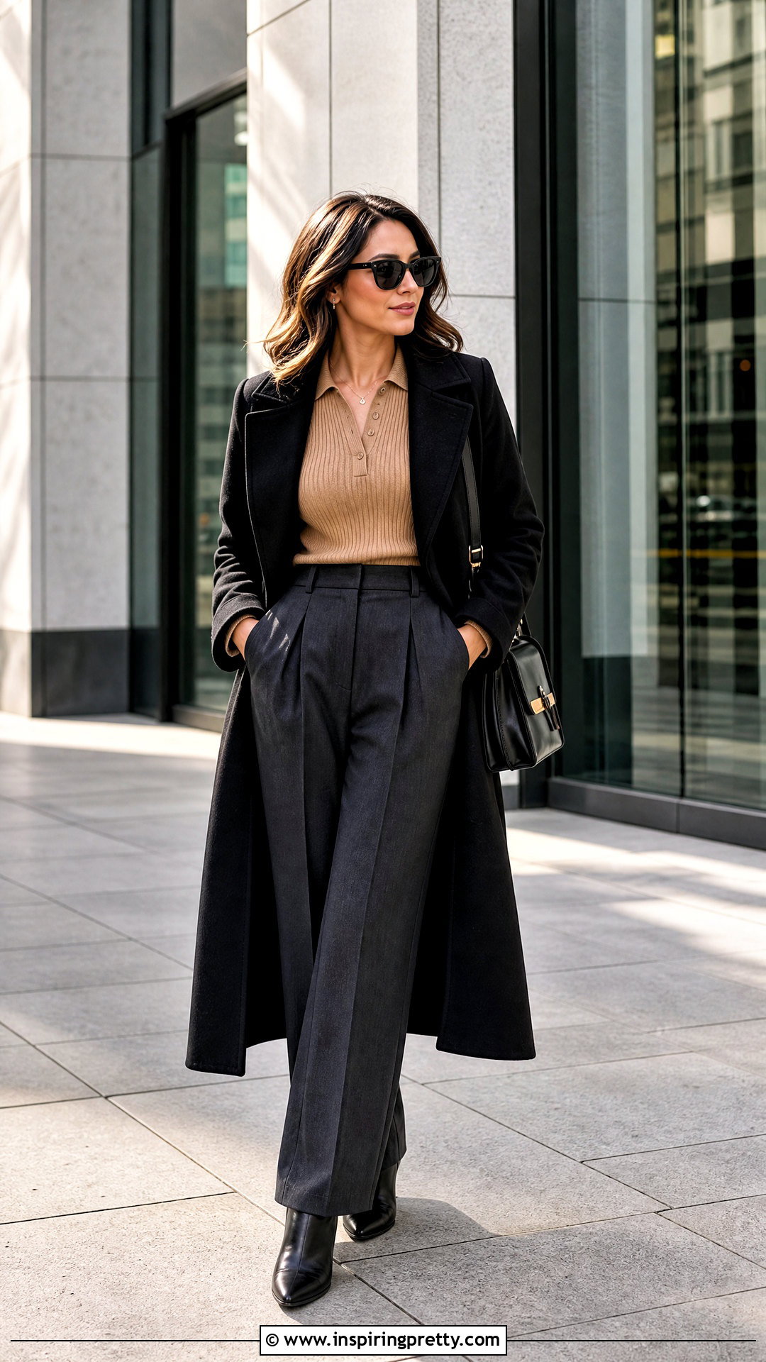 Ribbed Polo Sweater With Tailored Pants - 50 winter tops for women