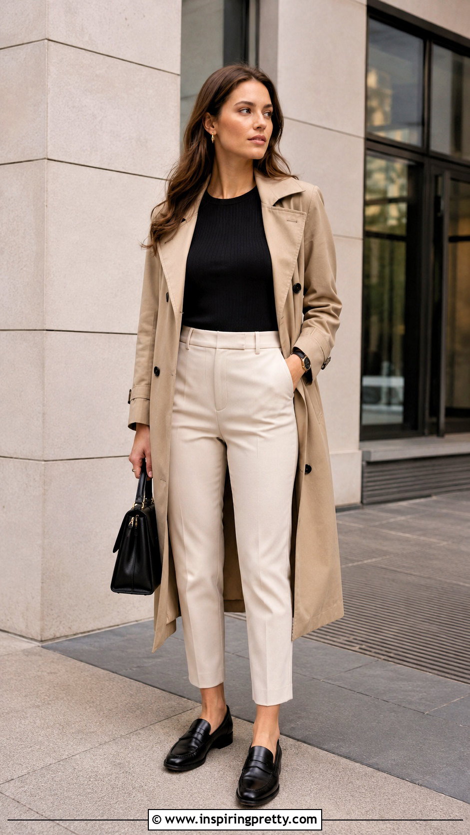 Ribbed Seamless Top With Trench Coat And Ankle Pants - 20 Ribbed Seamless Top outfit ideas