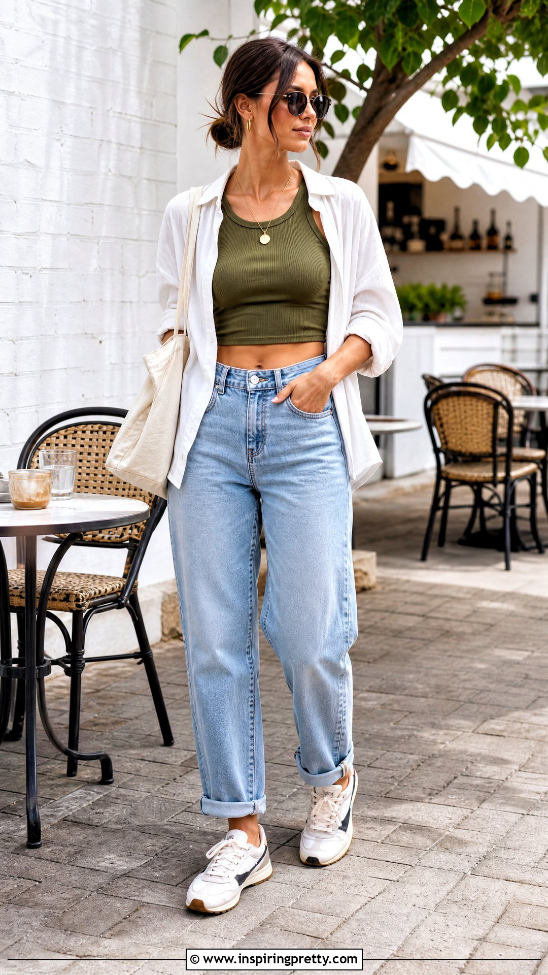 Ribbed Short Tank Top With Mom Jeans - 50 short tops outfit ideas