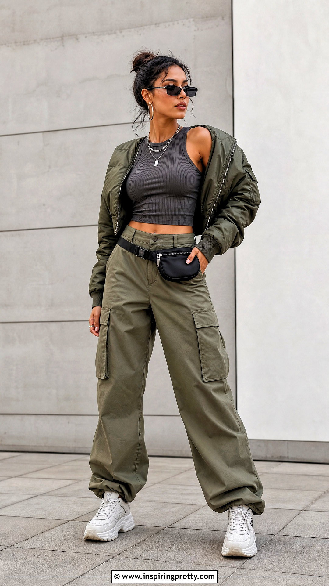 Ribbed Short Top And Cargo Pants - 50 short top ideas