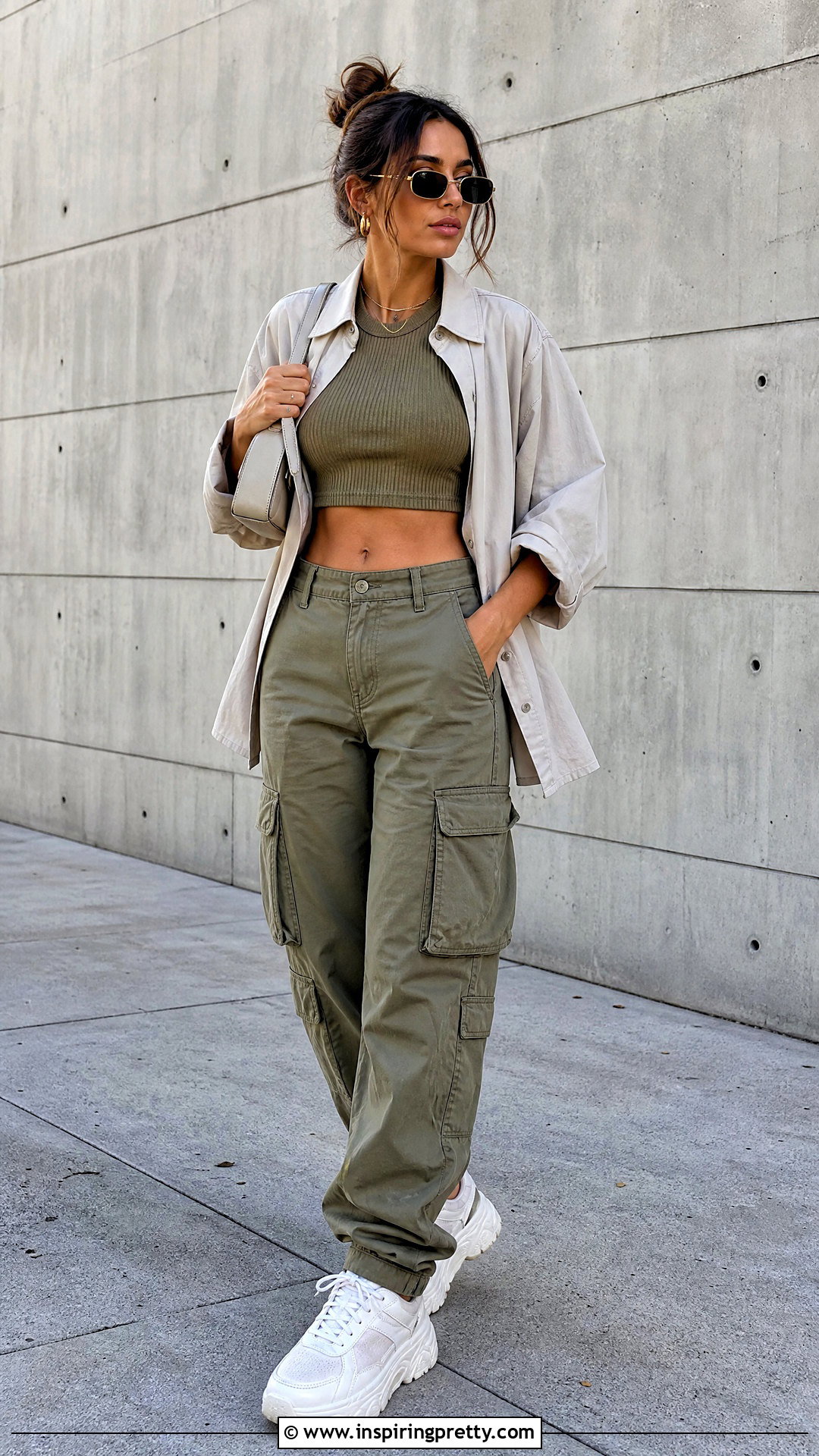 Ribbed Short Top With Cargo Pants - 50 short top designs
