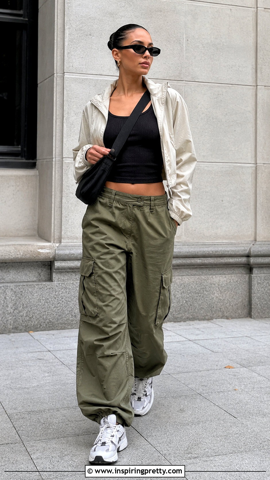 Ribbed Sports Tank Top With Cargo Pants - 20 sports tank top outfit ideas