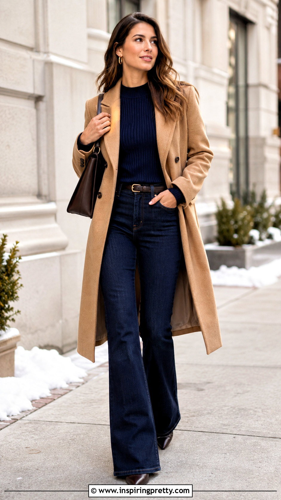 Ribbed Sweater With Bootcut Jeans - 50 cute winter tops outfit ideas