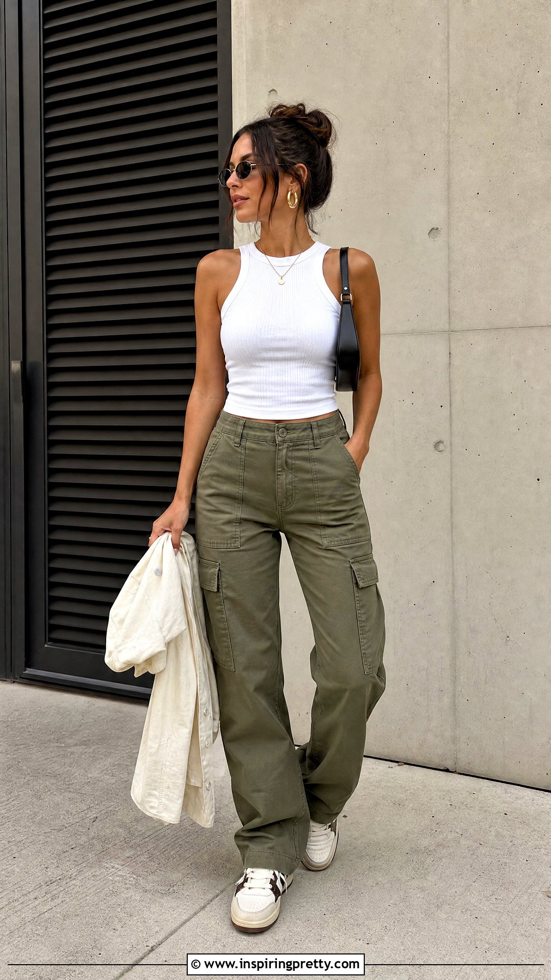 Ribbed Tank Top Outfit With Cargo Pants - 50 trendy tops outfit ideas