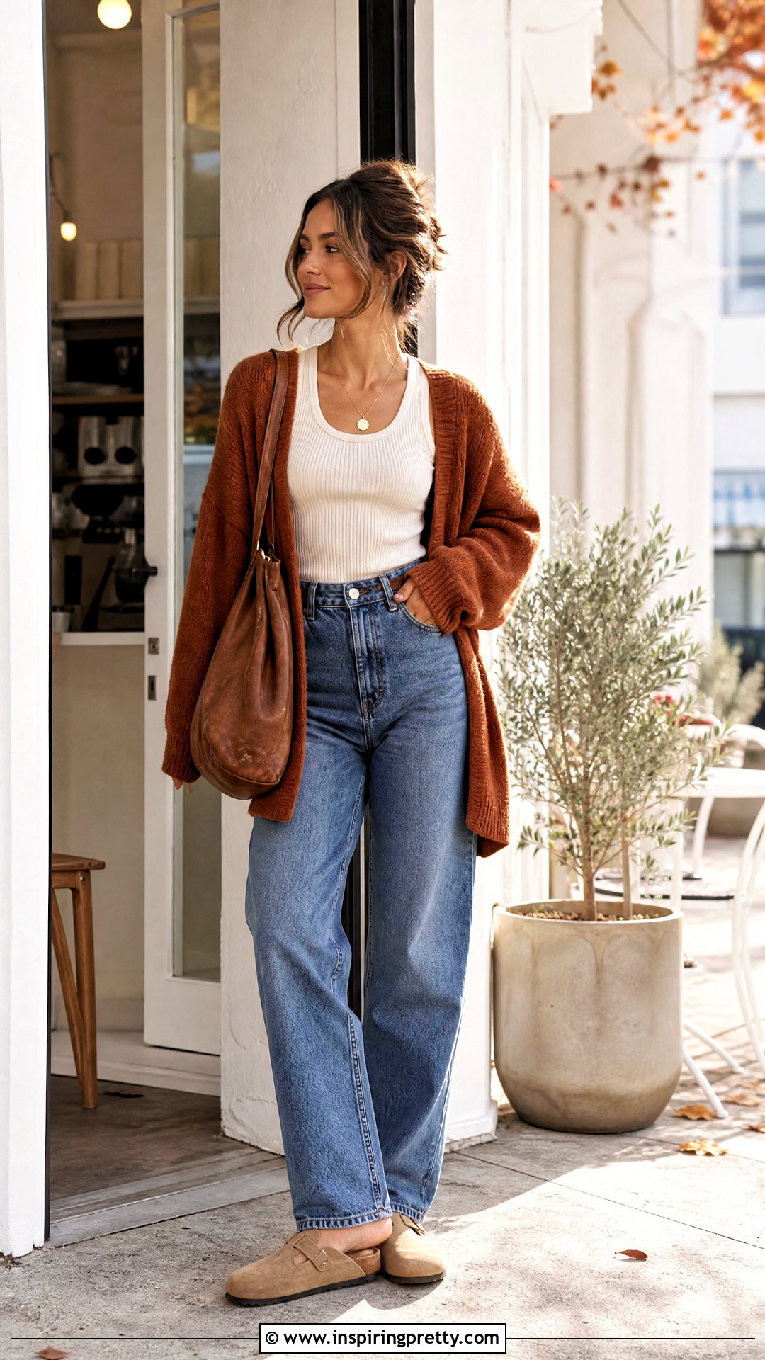 Ribbed Tank Top With Cardigan And Relaxed Jeans - 20 fall fashion tank top outfit ideas