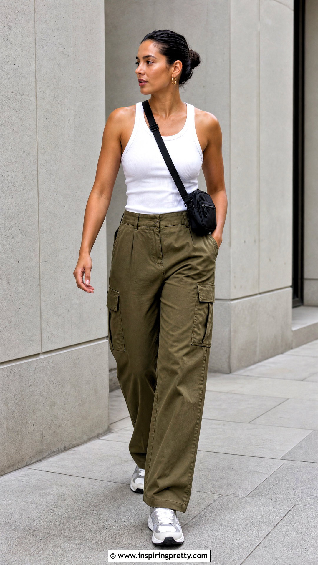 Ribbed Tank Top With Cargo Pants - 50 chic tops outfit ideas
