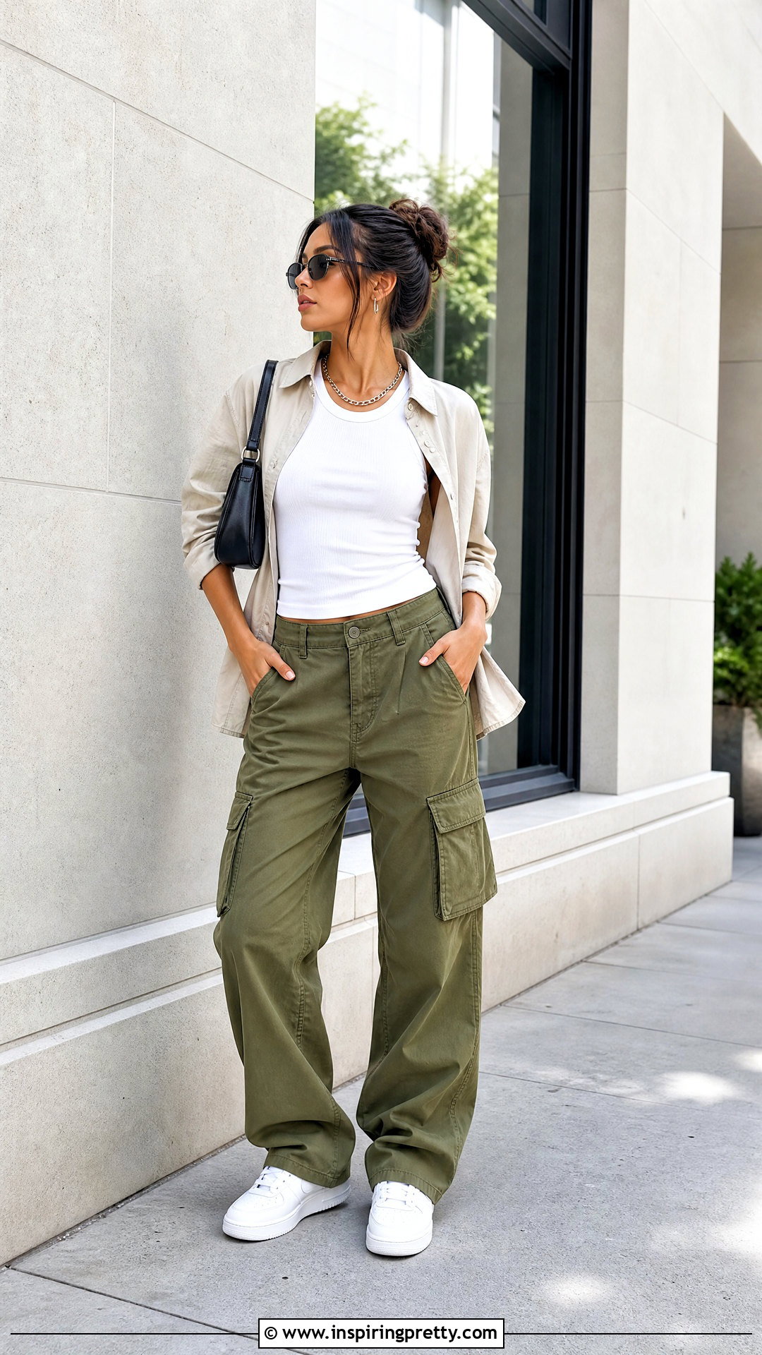 Ribbed Tank Top With Cargo Pants - 50 cute basic tops outfit ideas