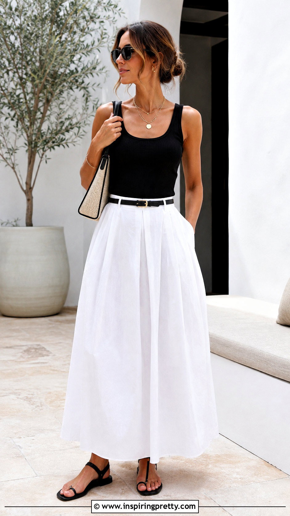 Ribbed Tank Top With Maxi Skirt - 50 modern tops outfit ideas