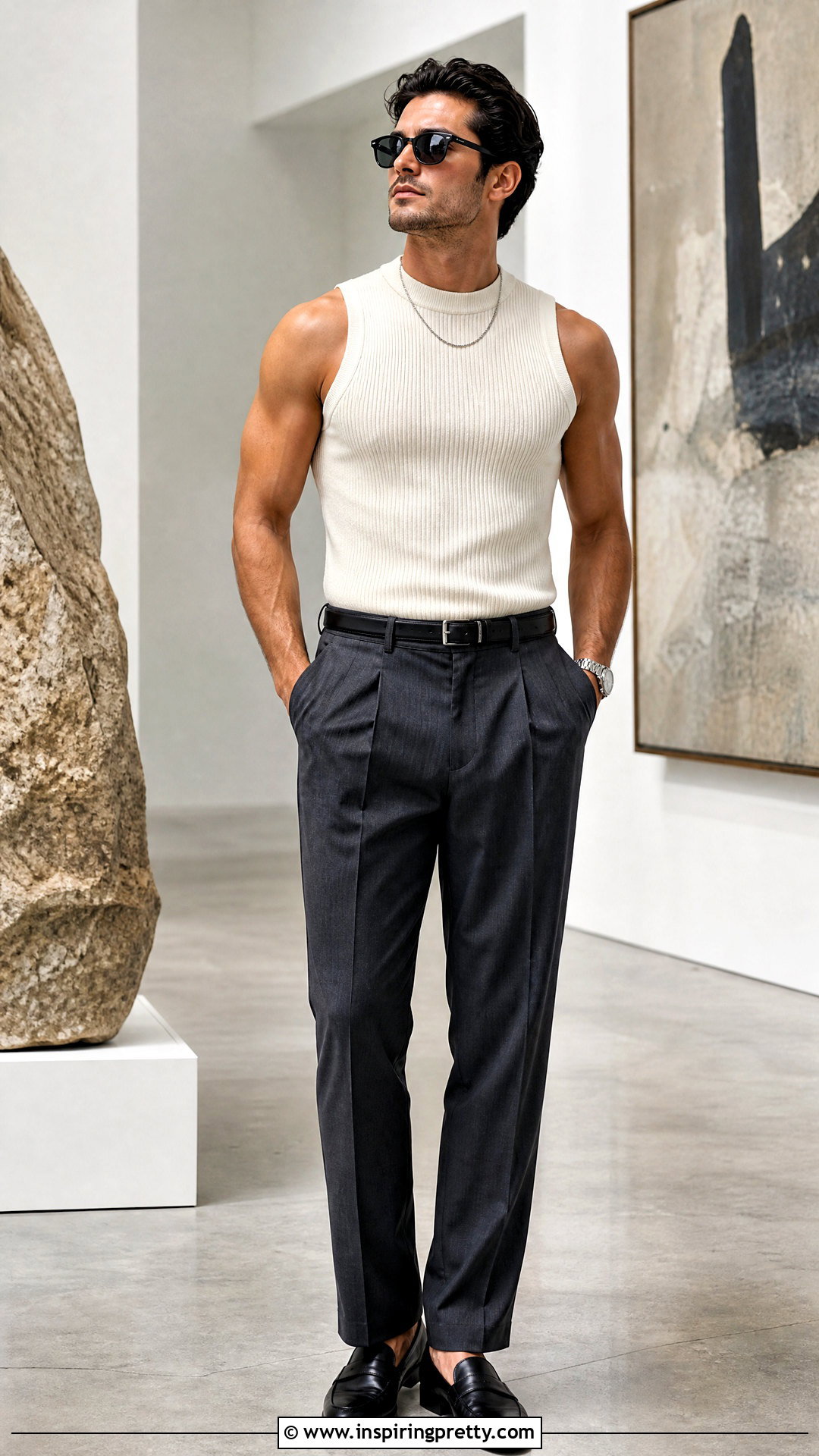 Ribbed Tank Top With Tailored Trousers - how to wear a tank top men (20 ways)
