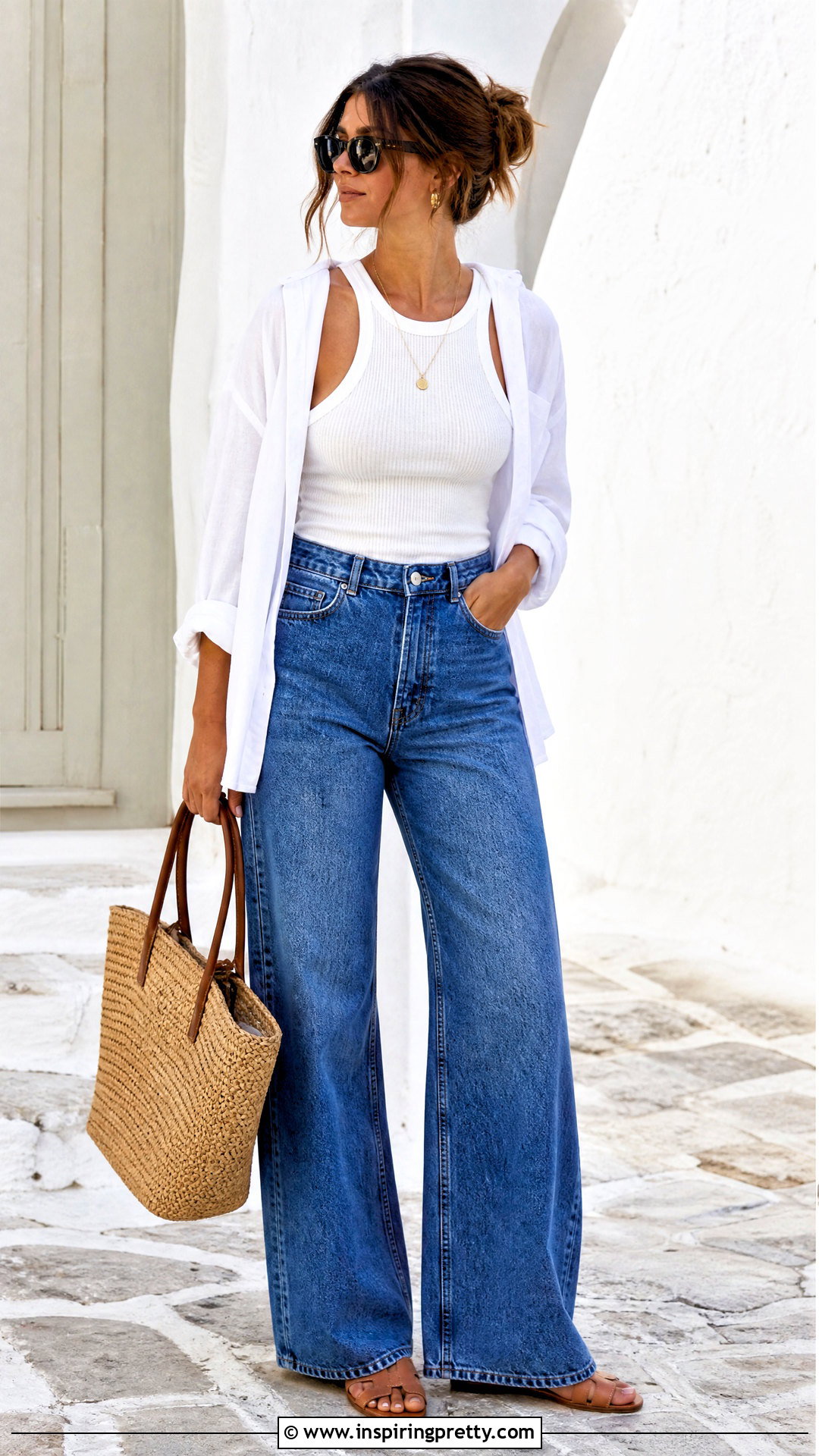 Ribbed Tank Top With Wide Leg Jeans - 50 tops for wide leg jeans