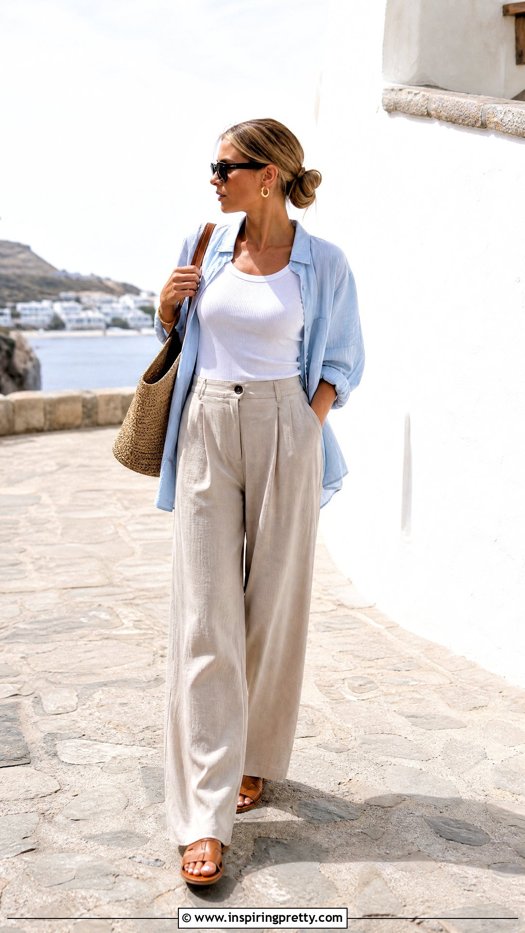 Ribbed Tank Under Oversized Button Down Outfit - 20 Multi Layered Tops outfit ideas