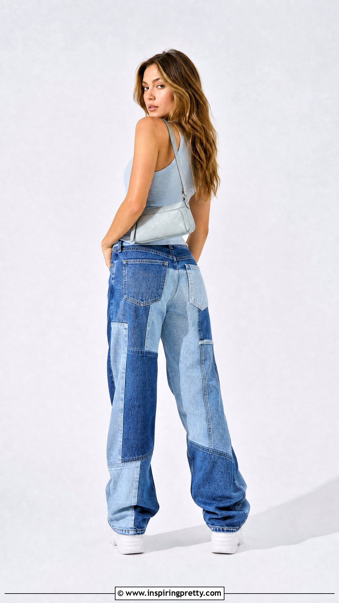 Ribbed Top And Patchwork Jeans Back Pocket Pose - 50 Poses In Jeans Top Aesthetic Ideas