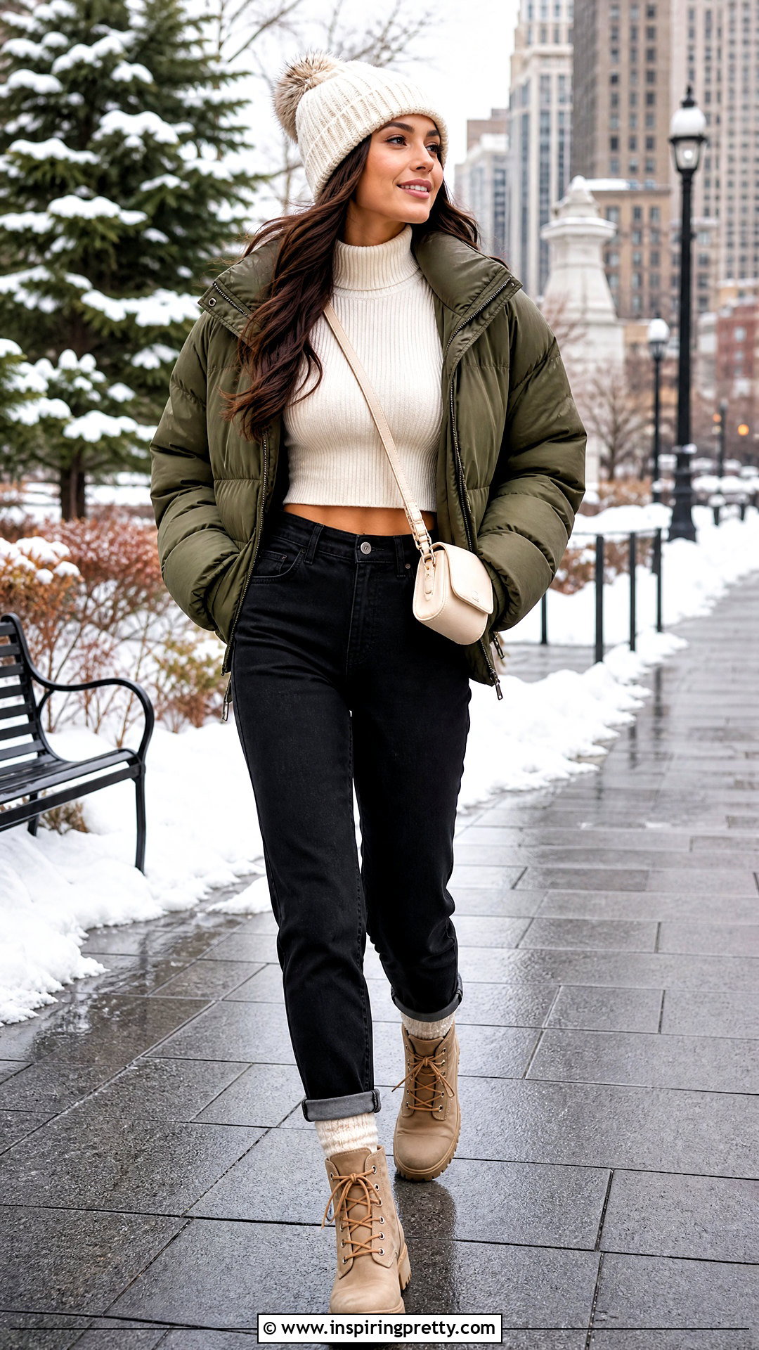 Ribbed Turtleneck Crop Top With A Puffer Jacket - 20 Ribbed Turtleneck Crop Top outfit ideas