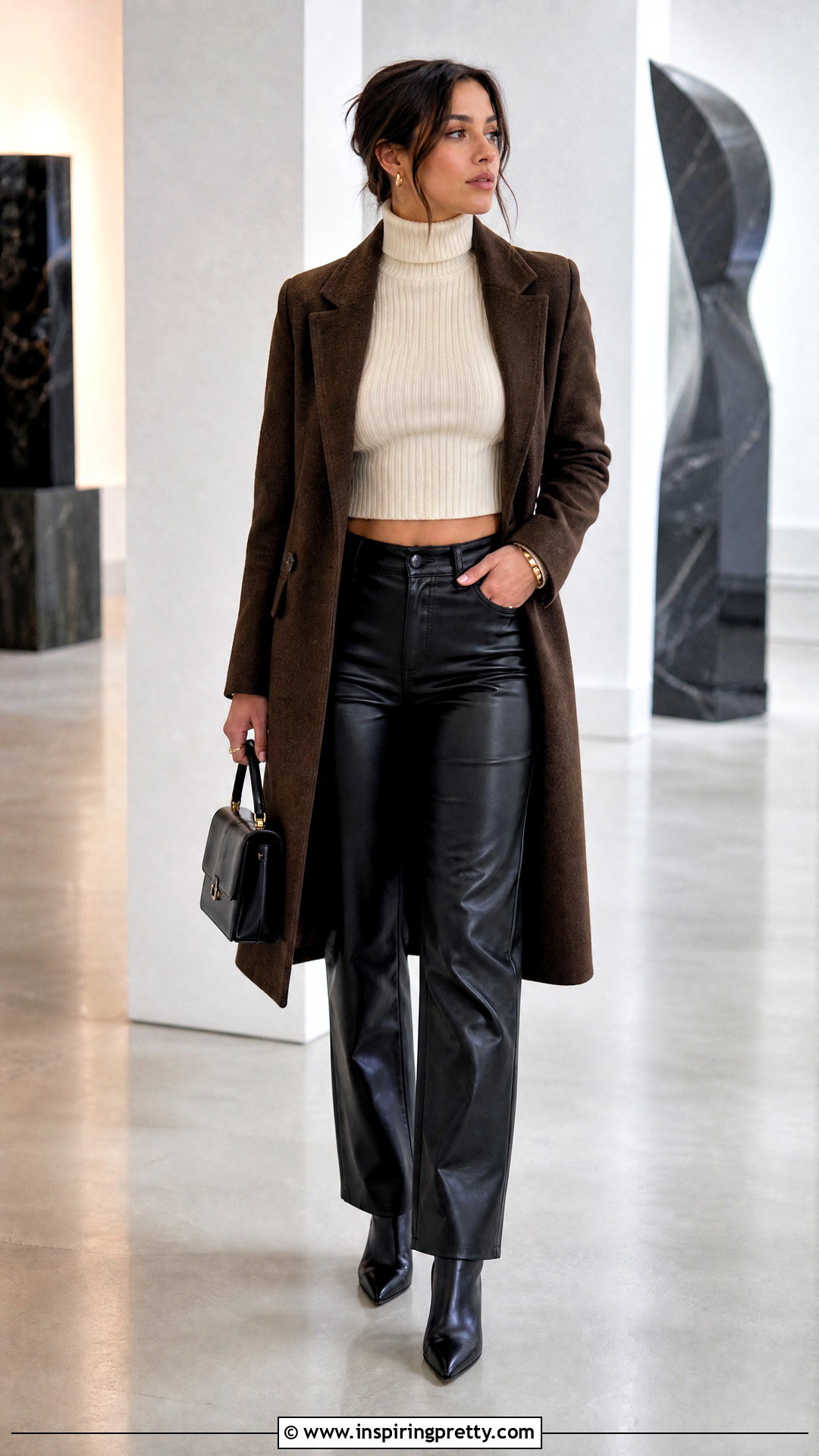 Ribbed Turtleneck Crop Top With Leather Pants - 20 Ribbed Turtleneck Crop Top outfit ideas