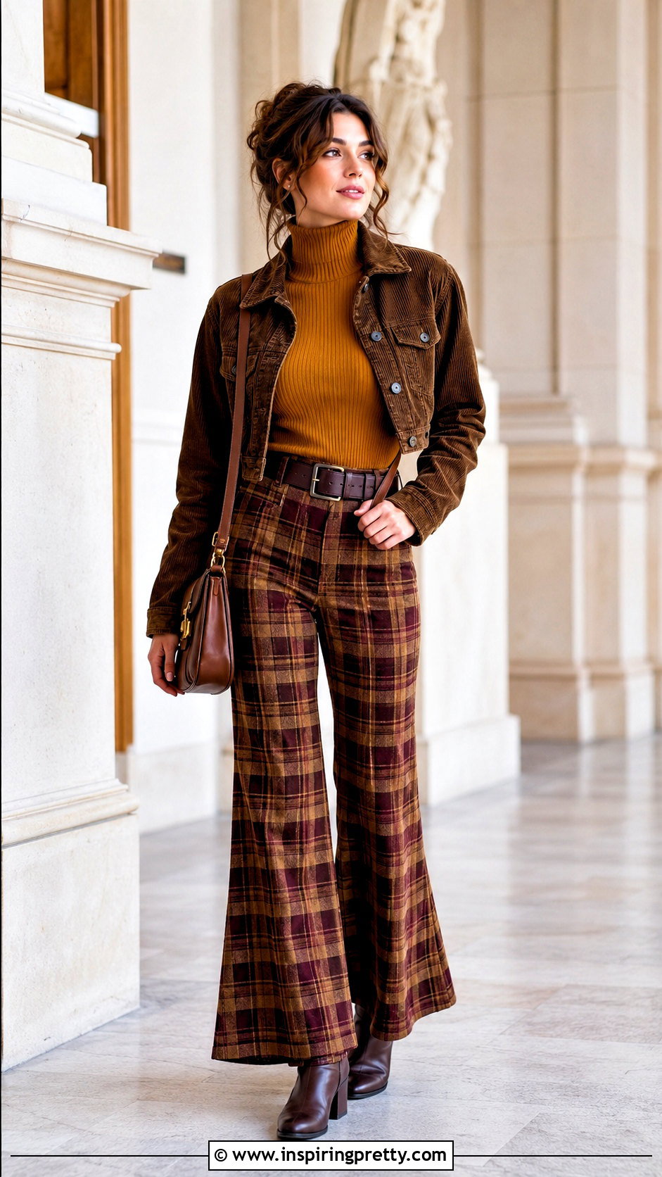 Ribbed Turtleneck With Plaid Bell Bottoms - 20 70S Tops With Bell Bottoms