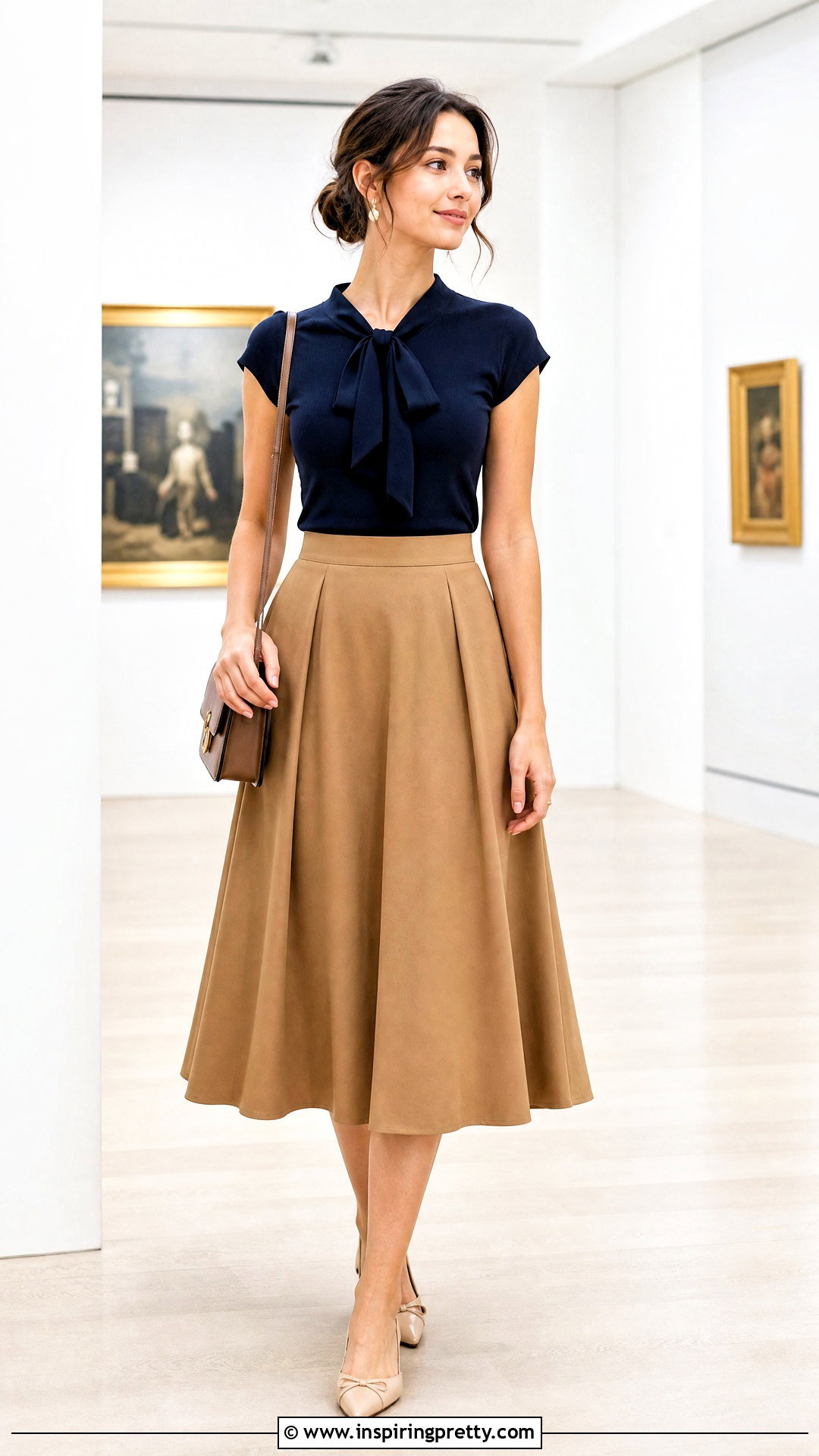 Ribbon Top With A Line Midi Skirt - 50 ribbon top outfit ideas