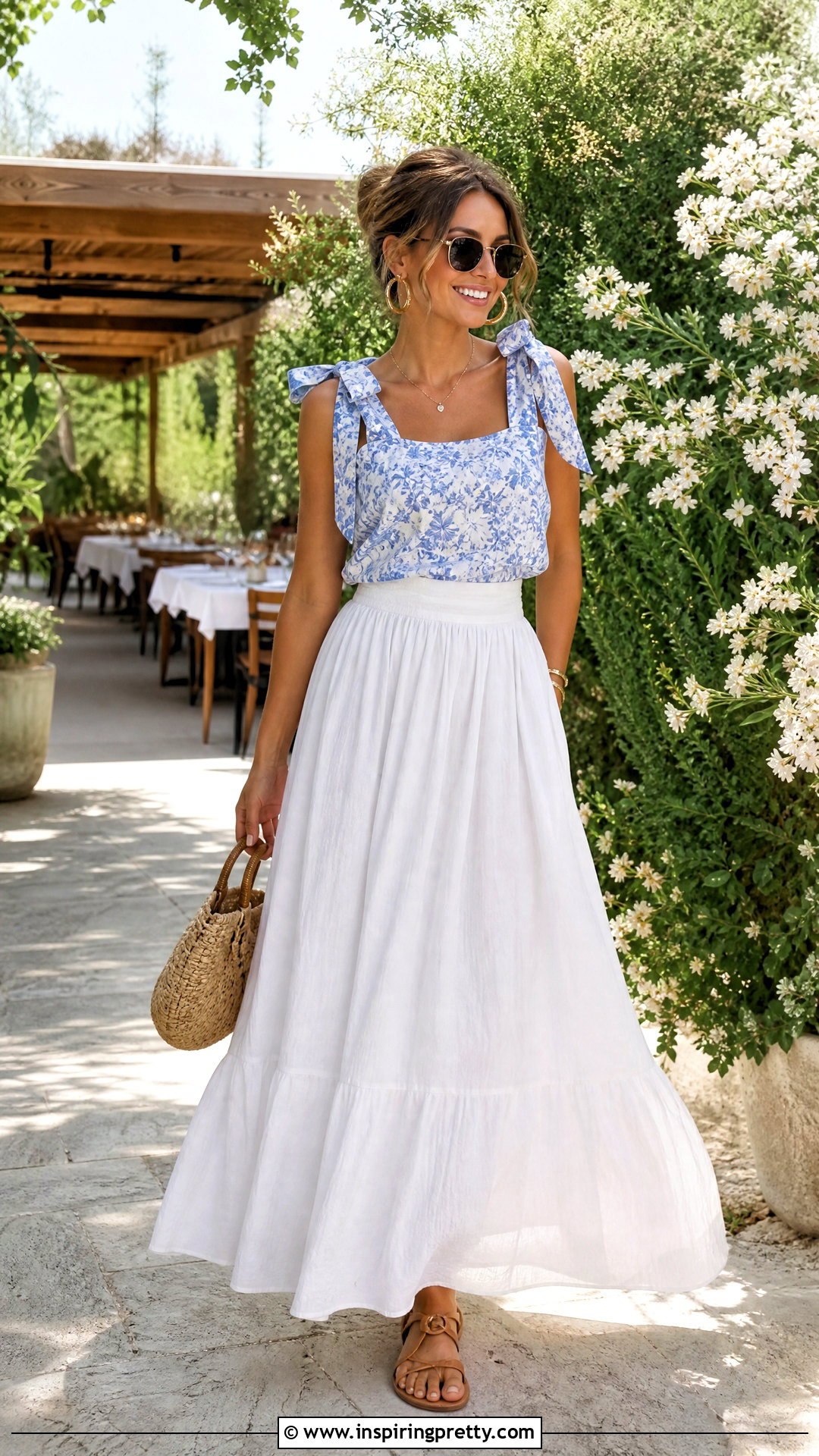 Ribbon Top With White Maxi Skirt - 50 ribbon top outfit ideas